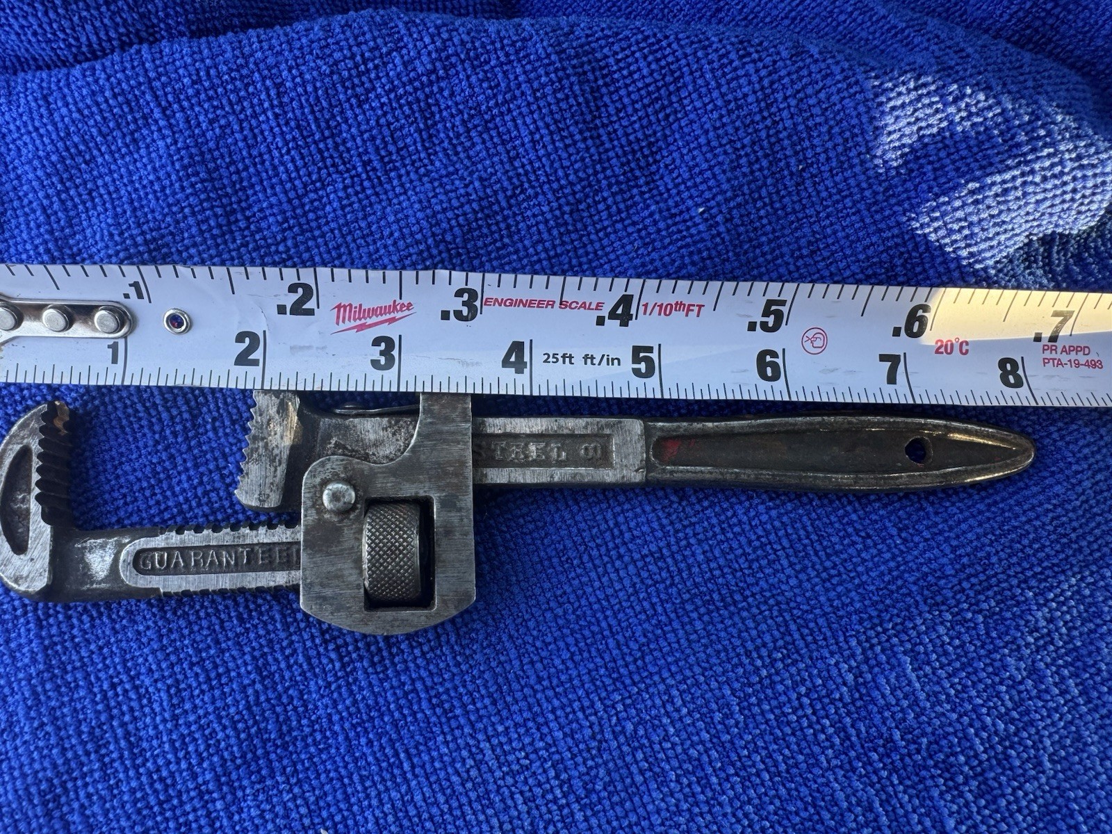 Vintage 8" Mini Pipe Wrench. Marked "STEEL CO. Guaranteed”. (B2)