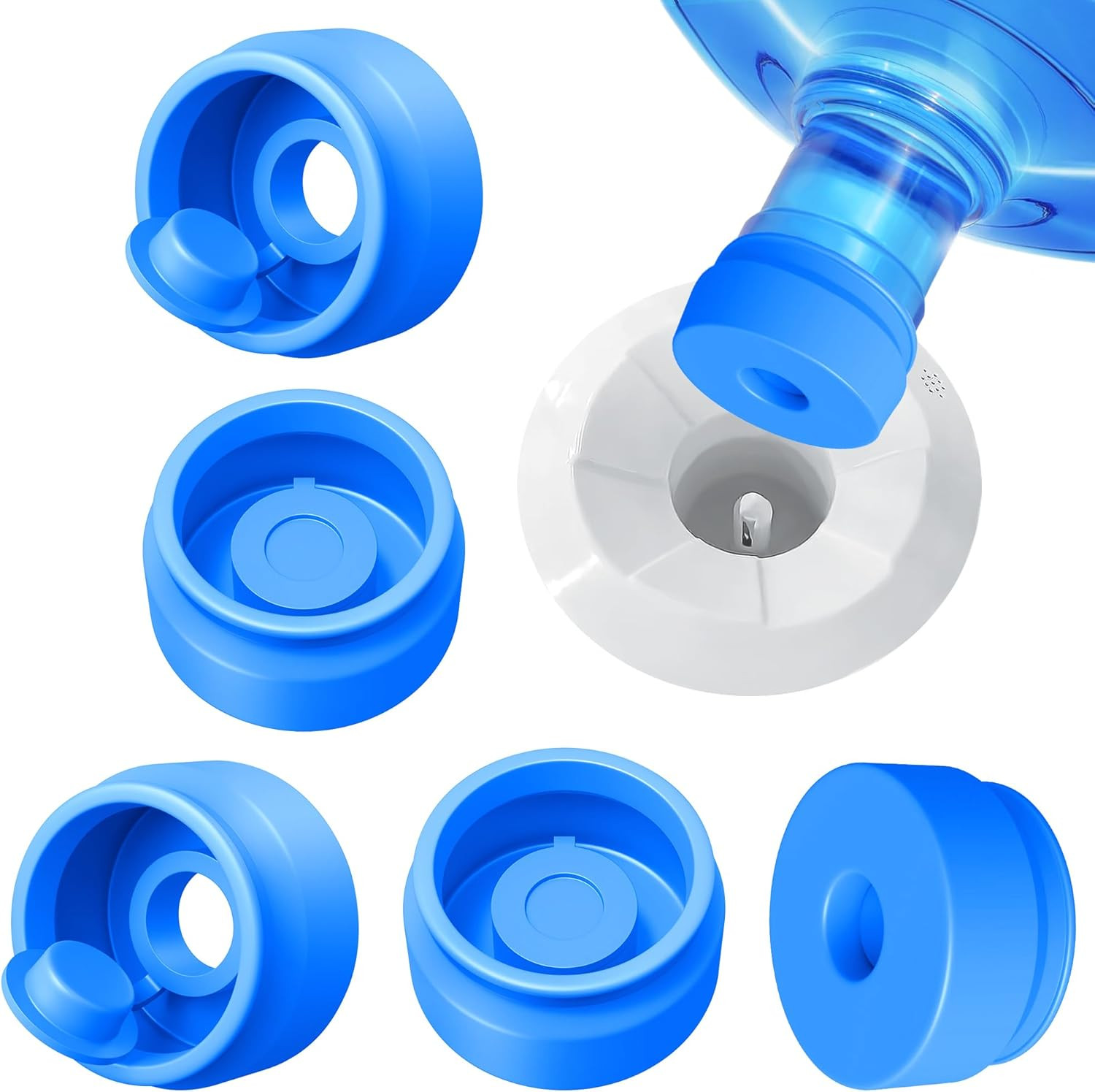 3 and 5 Gallon Water Jug Cap, Silicone Reusable Replacement Cap, Non Spill Bottl