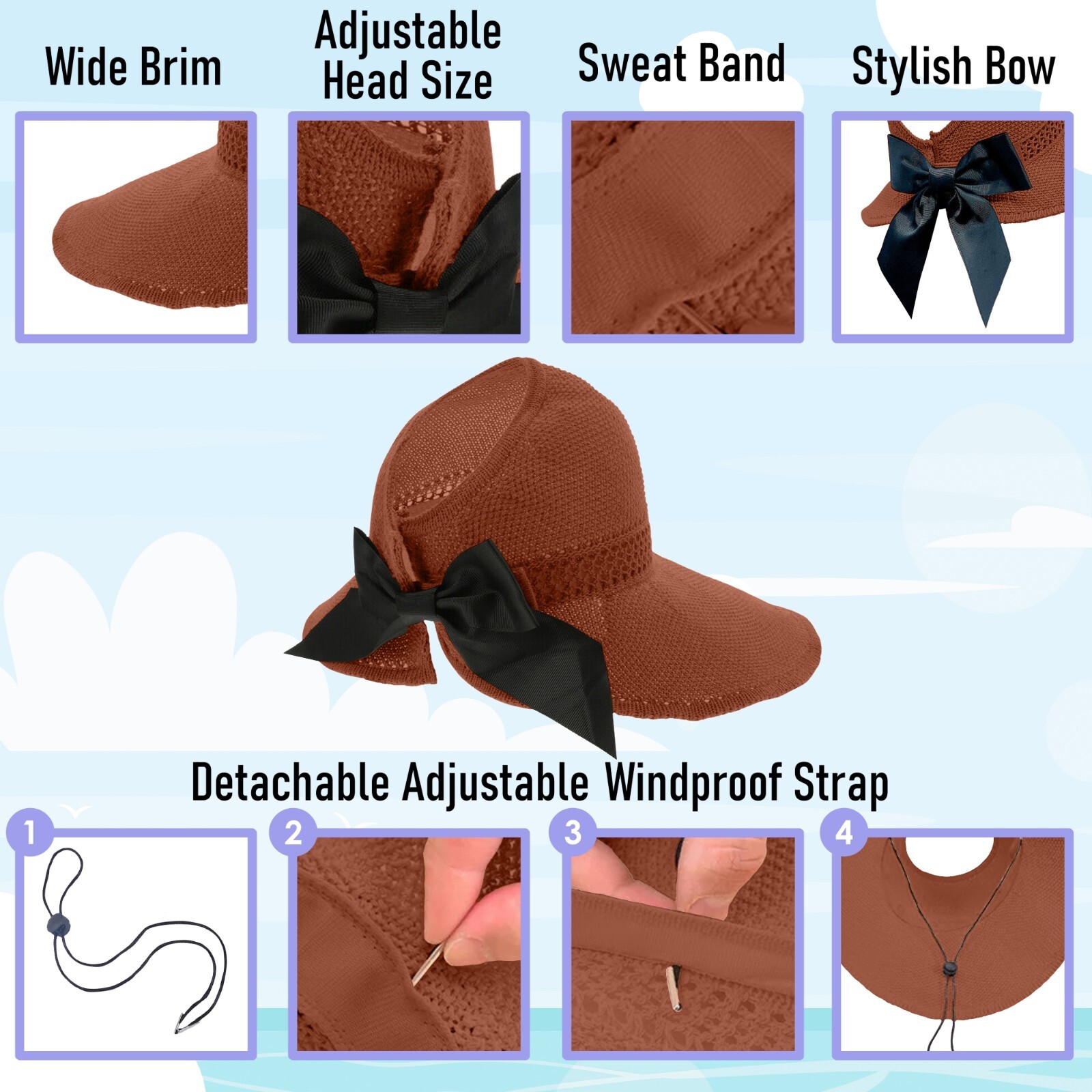 Straw Sun Visor for Women, Wide Brim UPF 50+ Protection Beach Hat