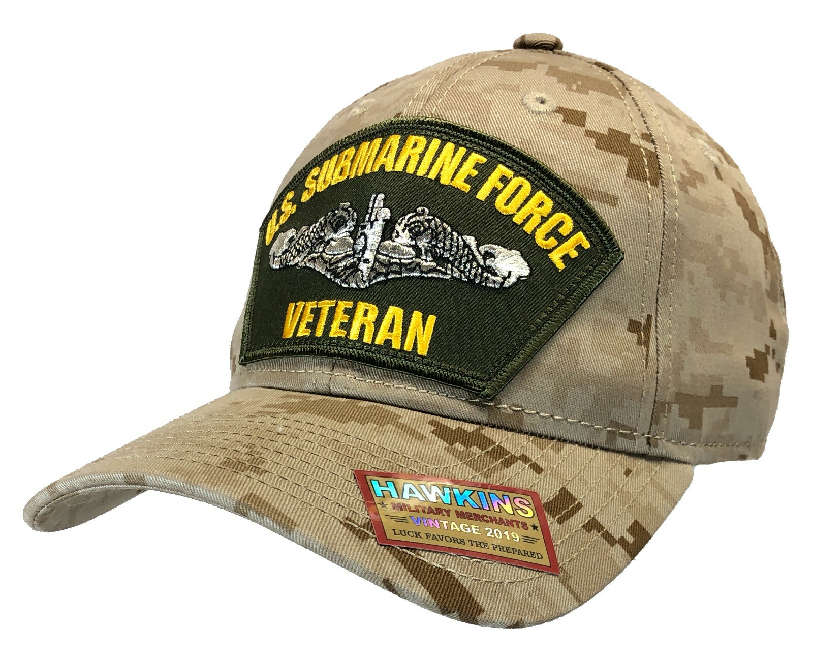 "VETERAN" U.S. Submarine Force Hat Digital Tan Structured Ball Cap Version