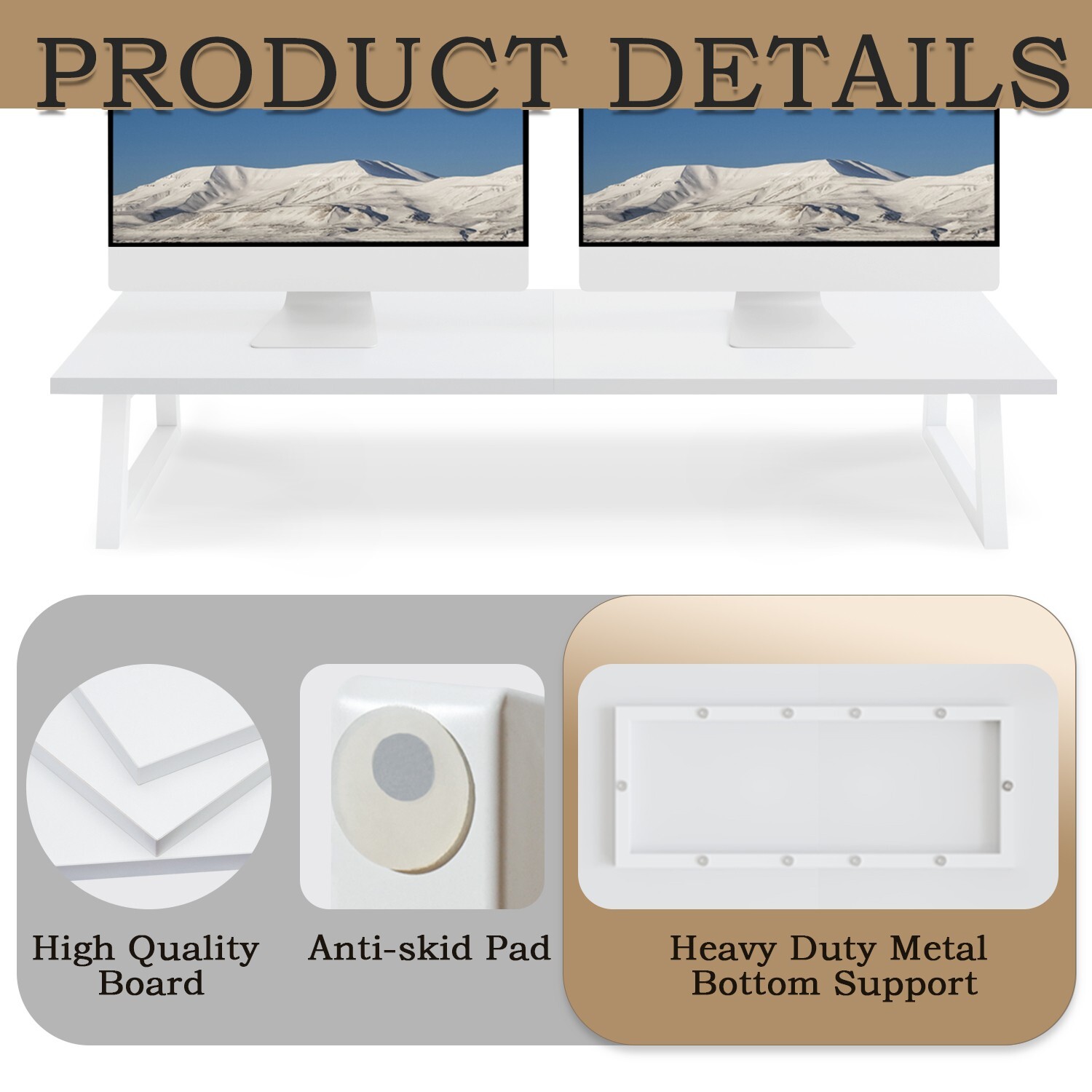31.5 inch Dual Monitor Stand Riser for Wood & Steel Desktop Riser Organization
