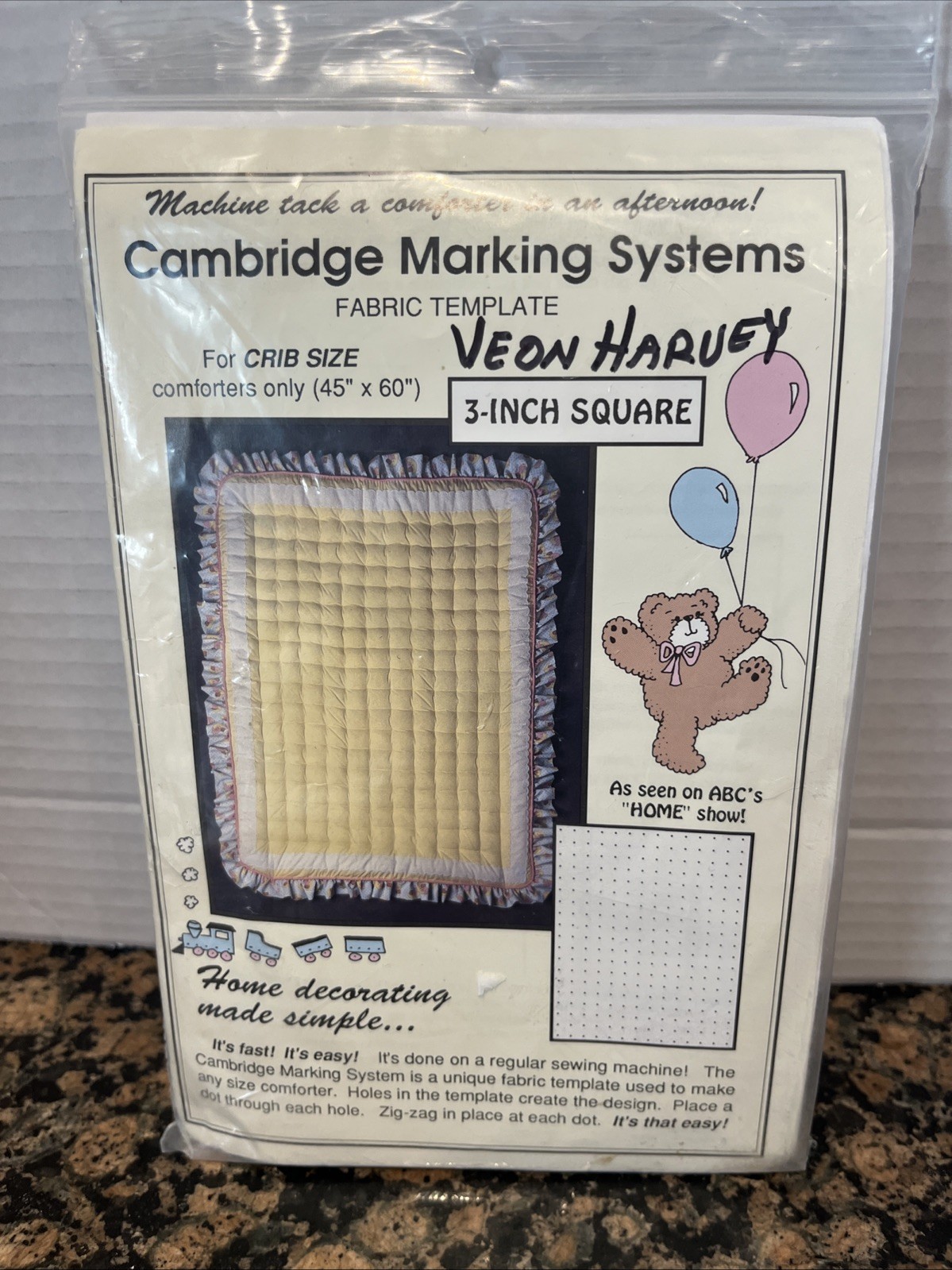 Cambridge Marking Systems 3-Inch Square Fabric Template for Crib Size Quilts