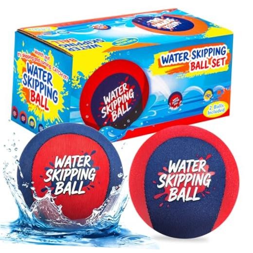 Skipping Water Balls for Pool, Splash Skip Ball with Mesh Bag | Water red
