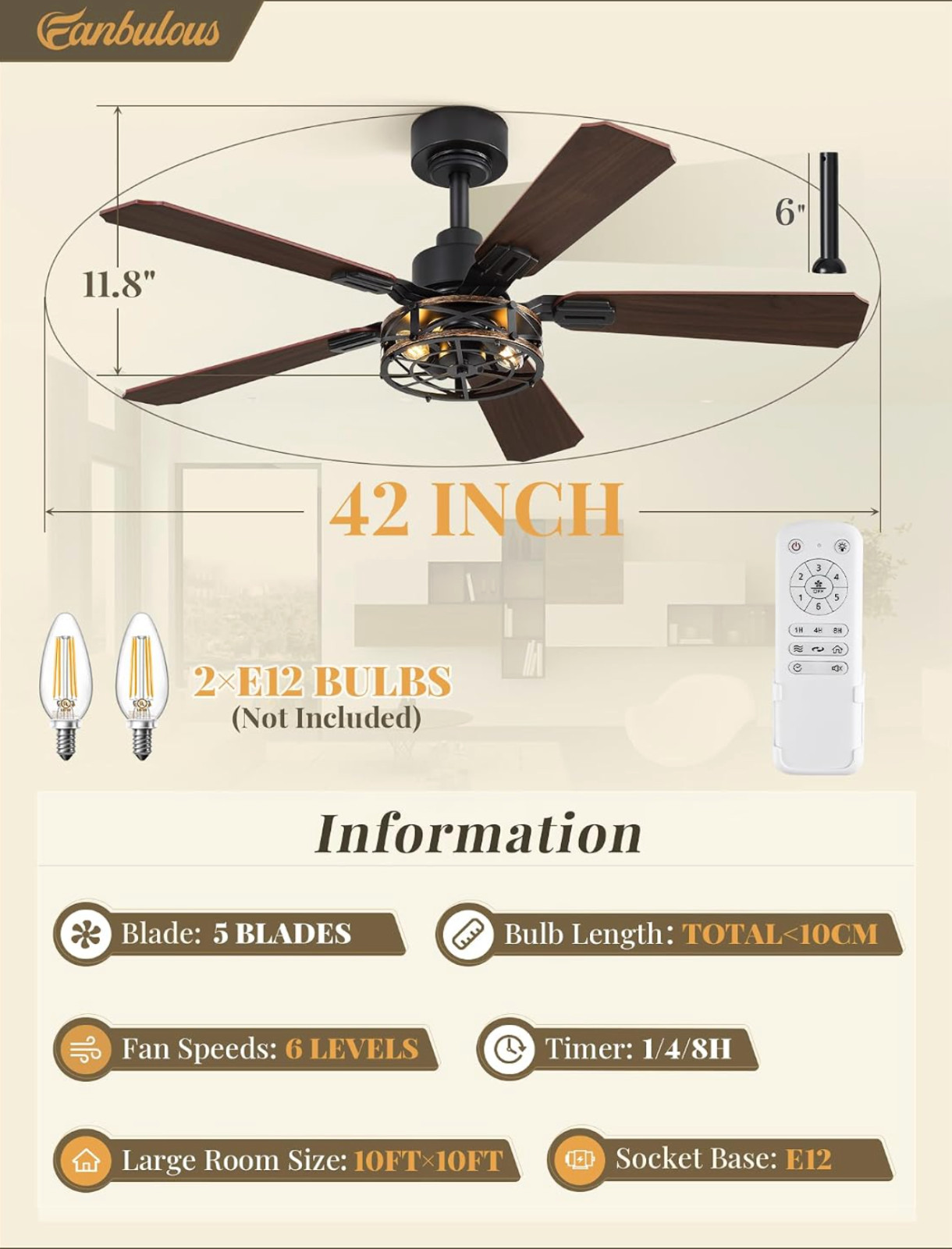 42 Inch Rustic Caged Ceiling Fan with Lights, 2 pack, BRAND NEW!
