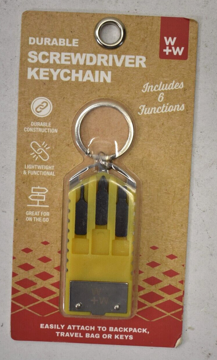 W+W Screwdriver Keychain Tool 6 Function Multi Tool Durable Yellow Portable