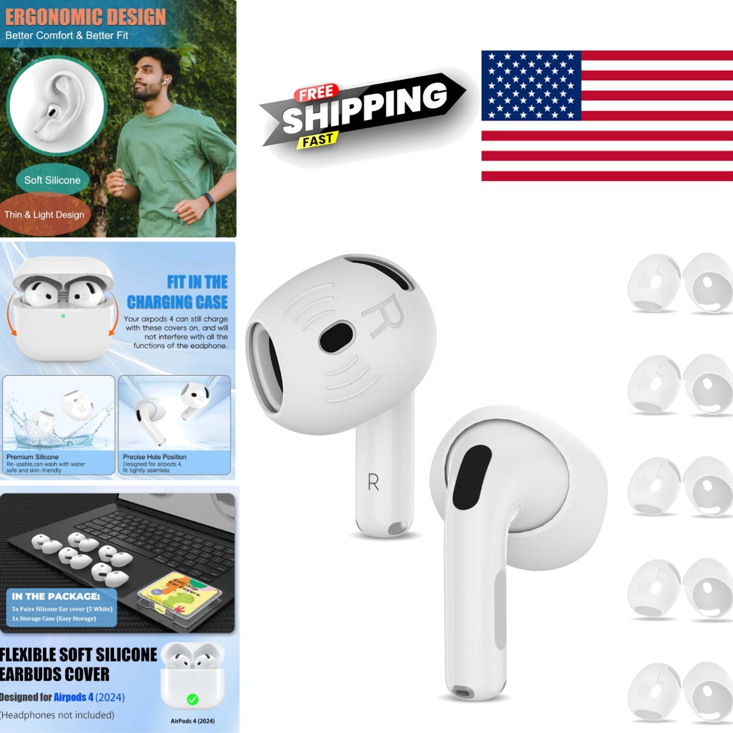 Ergonomic Ear Tips for AirPods 4th Generation Soft Silicone Anti Slip Design