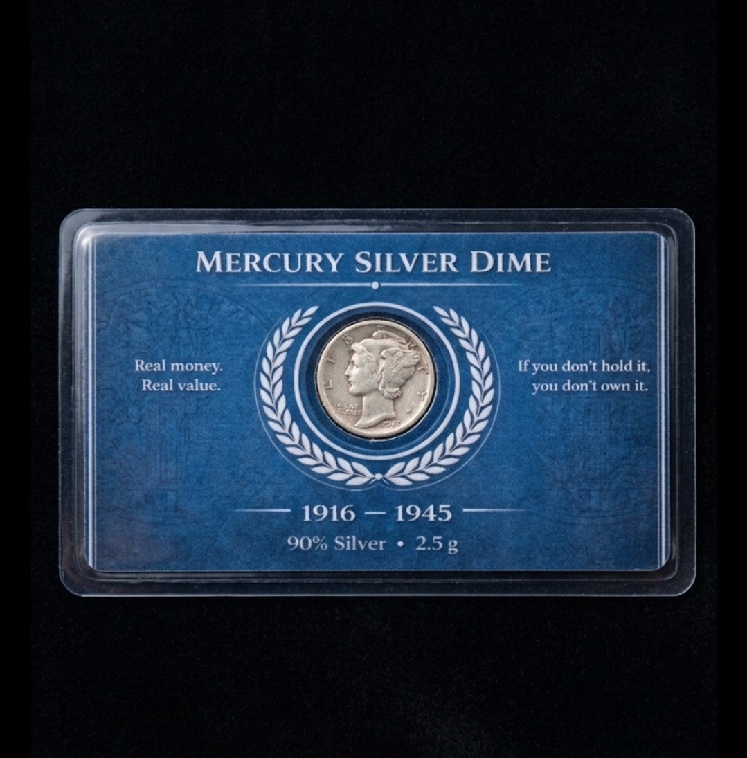 Mercury Silver Dime - 90% Silver 2.5g Coin - Protective Laminated Display Card