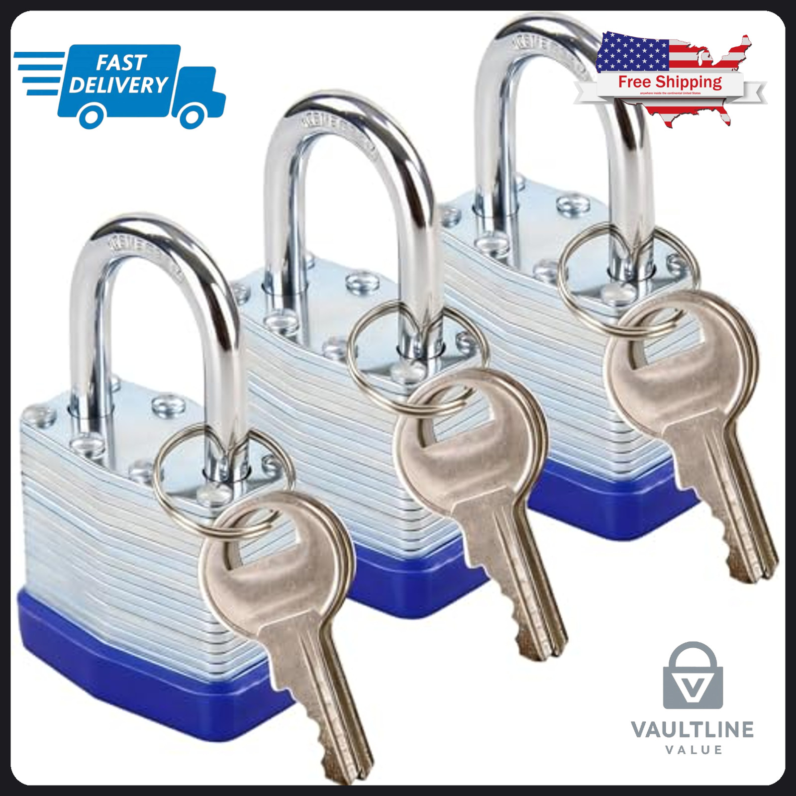 3 Pack Sepox Laminated Steel Padlocks Keyed Alike for Gates and Sheds