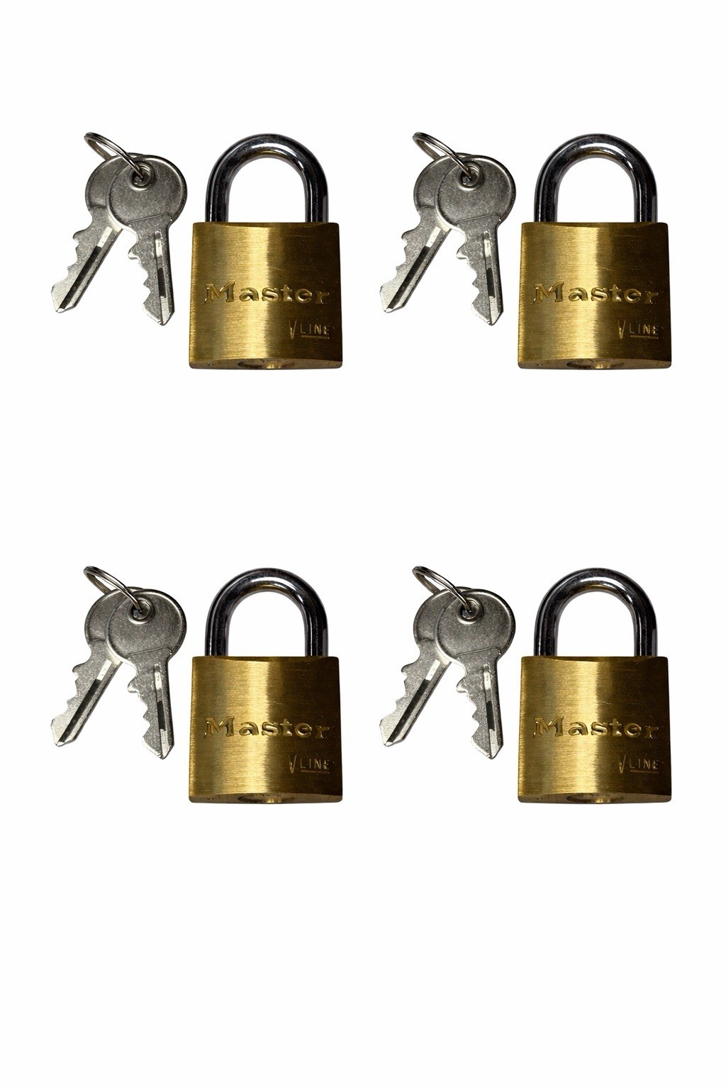 4 Pack NEW Master Lock Keyed Brass Padlock VLine 4130 30mm 1-1/8"