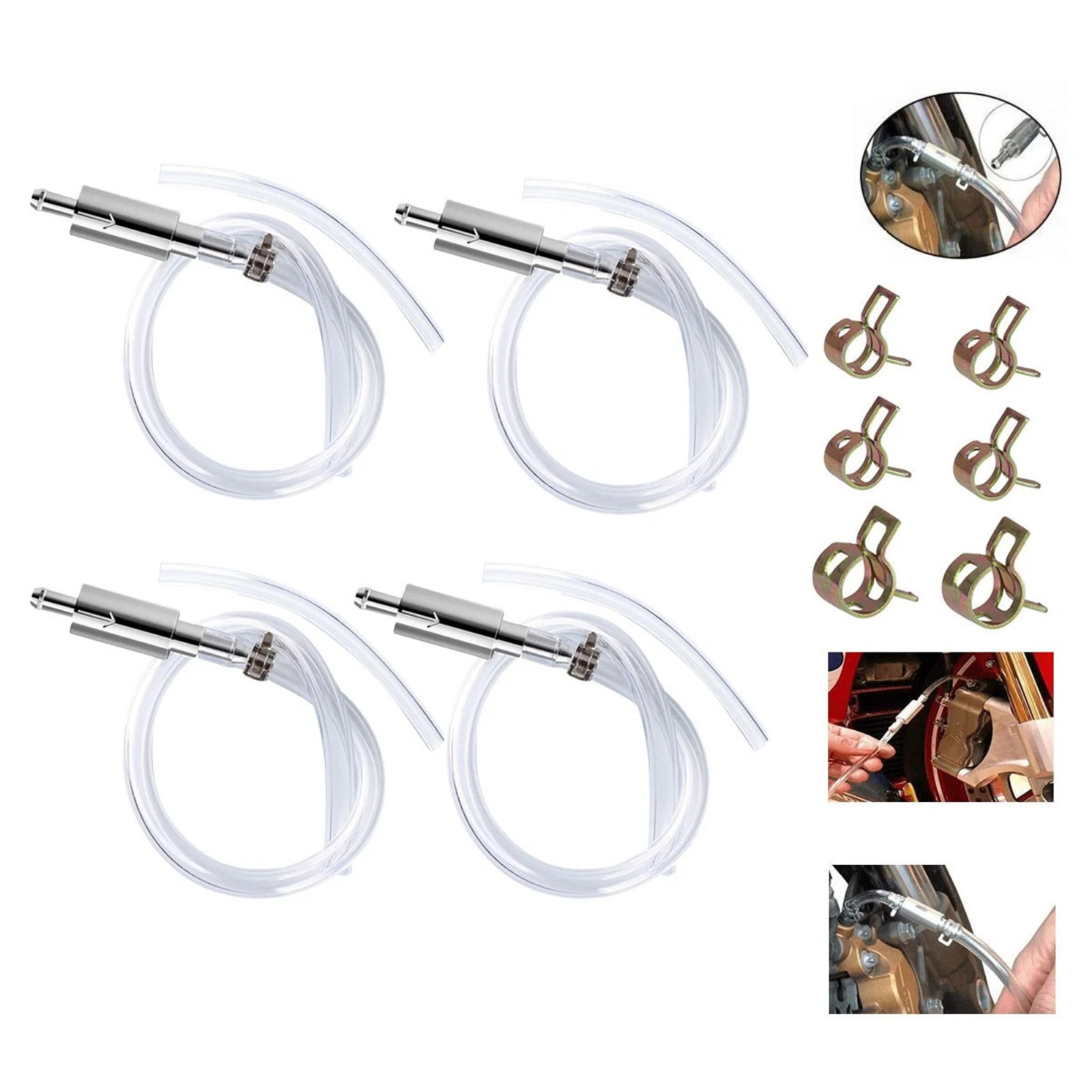 4 PCS Brake Bleeder Hose, One Way Check Valve Tube Bleeding Tool Kit Silver US