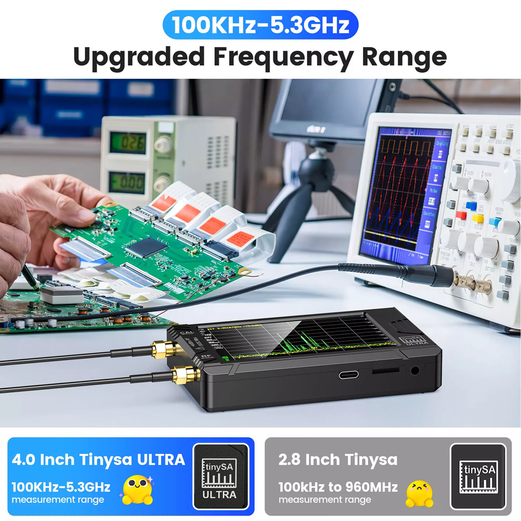 DT TinySA Ultra Spectrum Analyzer, 4.0 Inches 100kHz to 5.3GHz Handheld 32GB