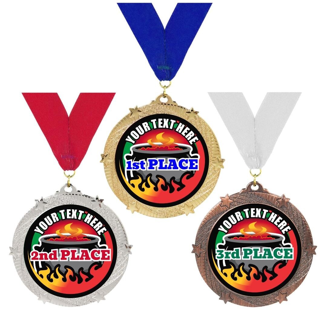 CHILI COOK OFF MEDALS SET OF THREE MEDALLIONS COOK-OFF CONTEST FREE LETTERING #