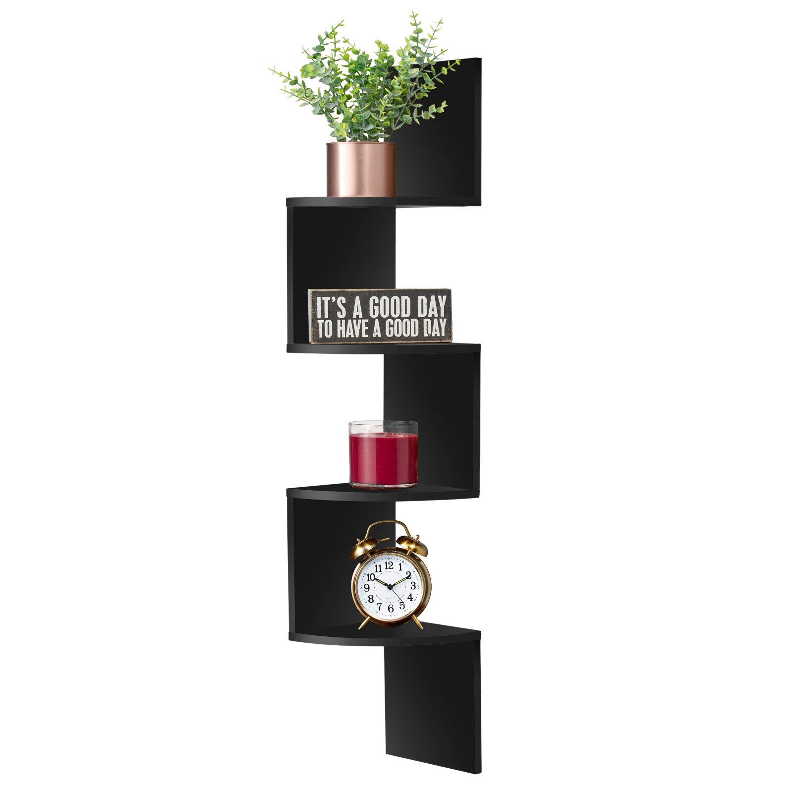 5-Tier Zig Zag Geometric Corner Wall Book Shelf Unit, Floating Wall Shelf