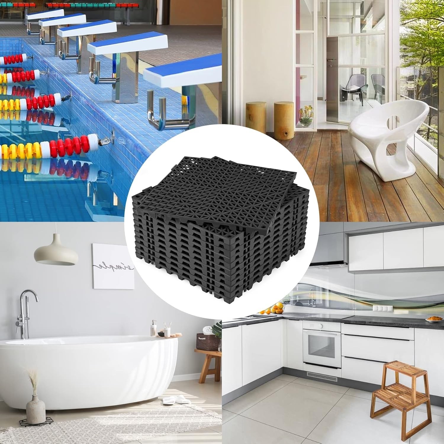 Modular Interlocking Cushion 12P 11.8" x 11.8" Interlocking Rubber Floor Drai...
