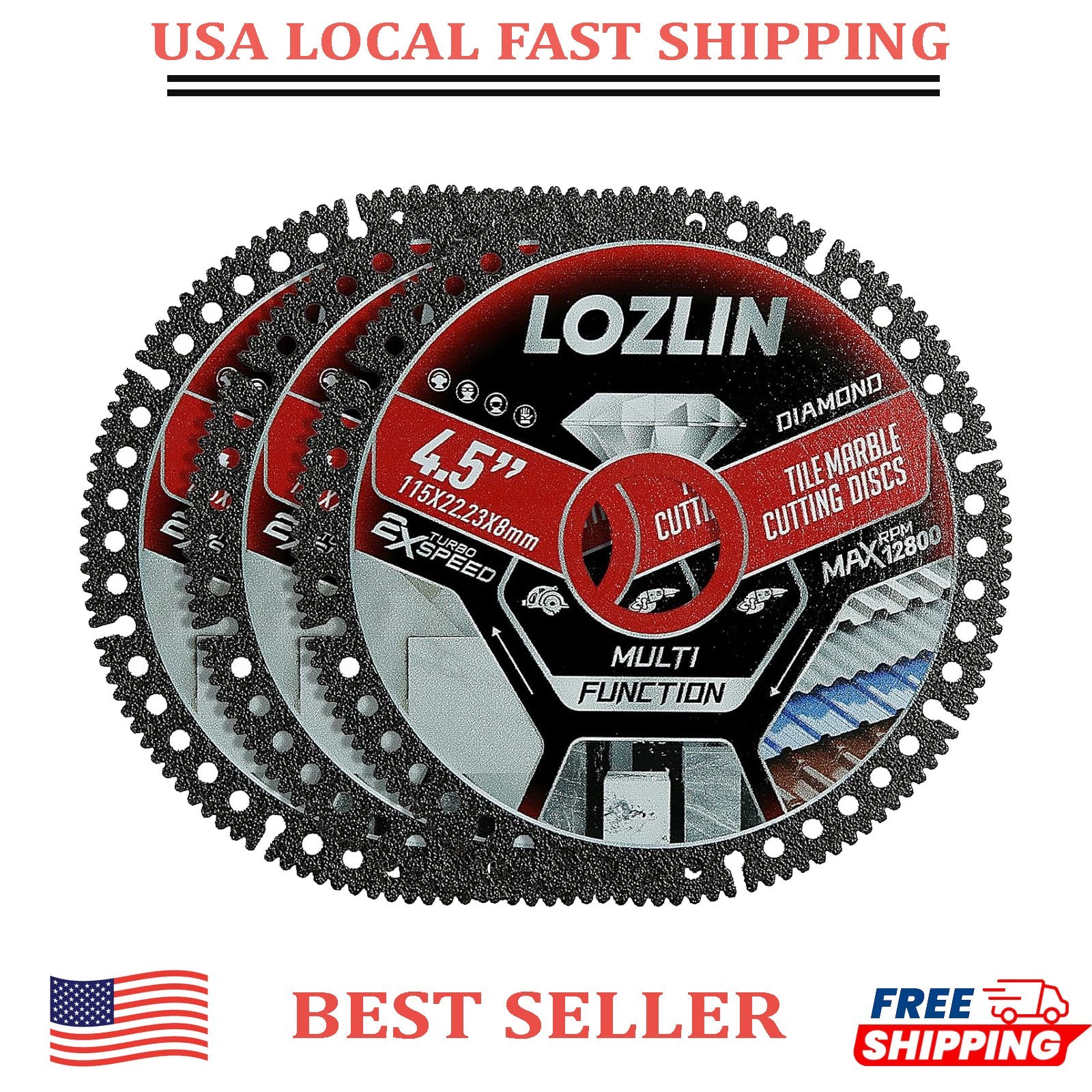 3PCS 4.5" Diamond Blade for Tile Cutting - No Chipping Black And Red
