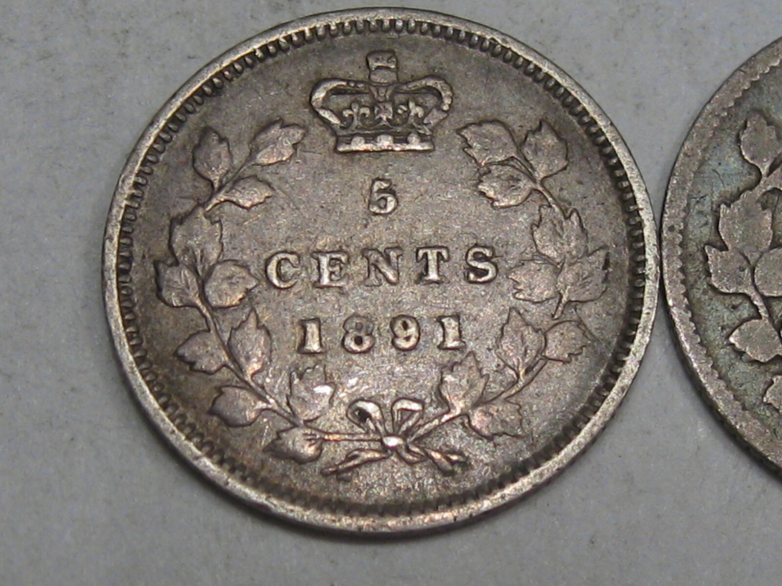 2 Silver 5¢ Cent CANADA - 1891 & 1881-H. #50