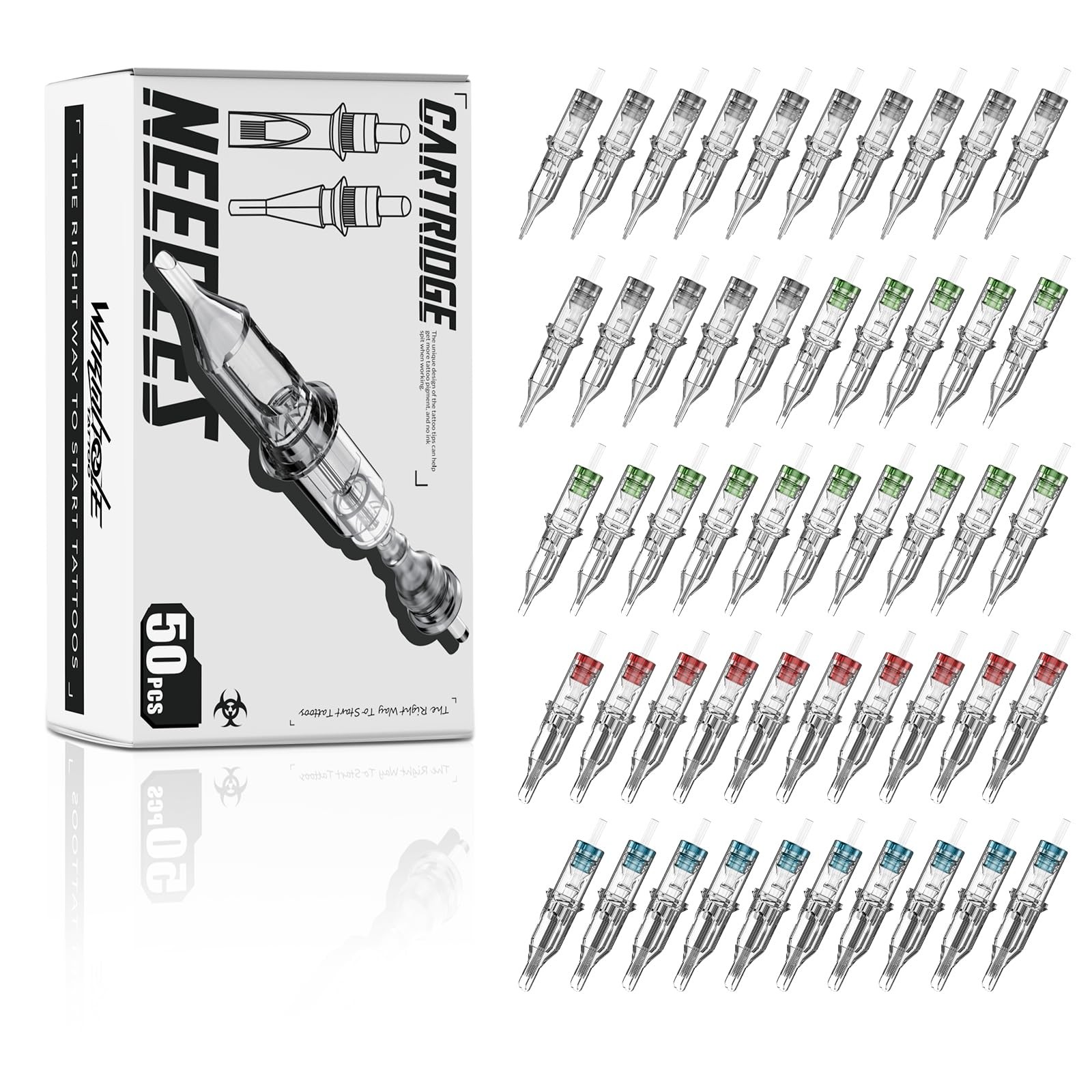 Wormhole Tattoo 50Pcs Needles Long Taper Assorted Disposable Grey