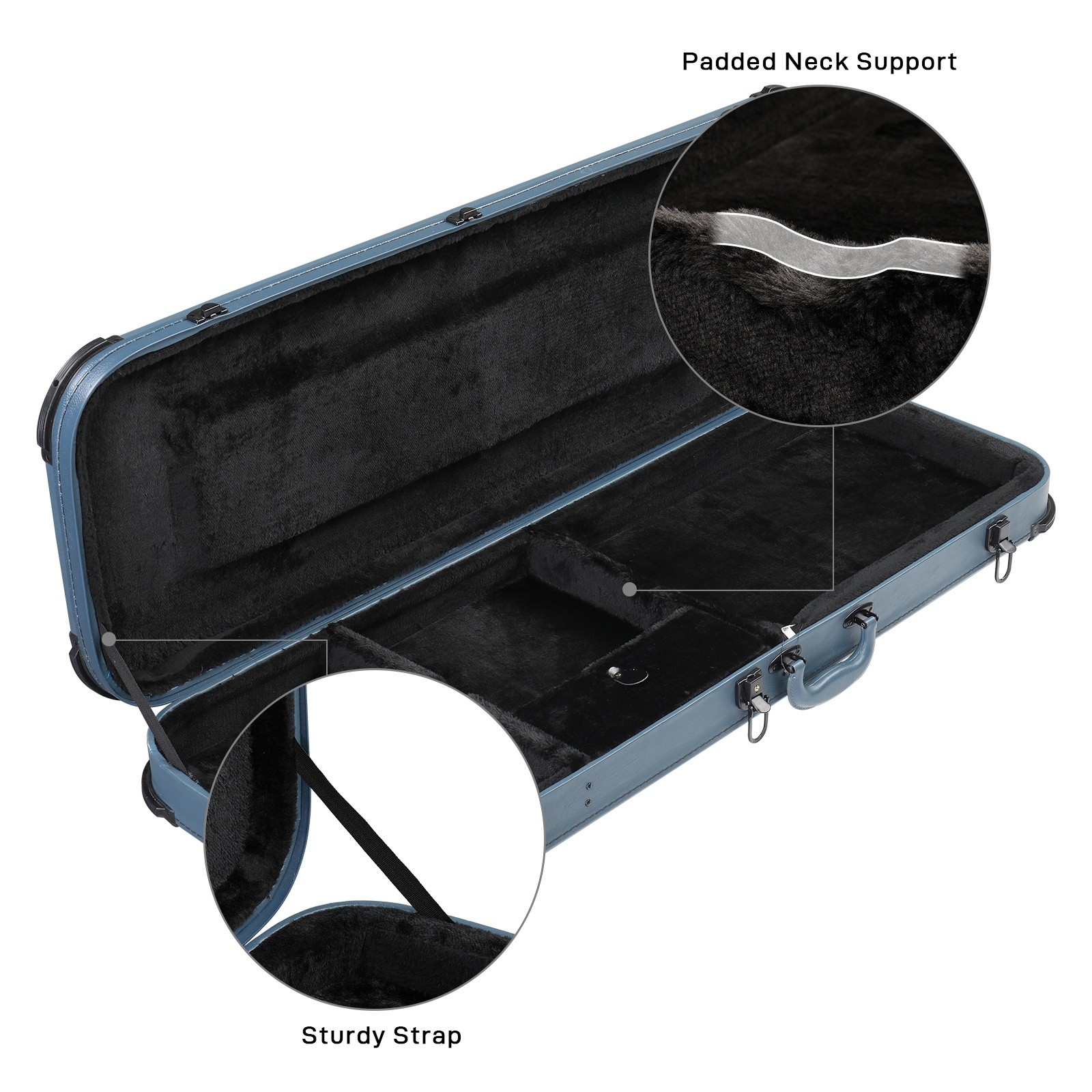 Electric Guitar Hardshell Case Fits Strat-Style - Molded Lockable Padded Blue