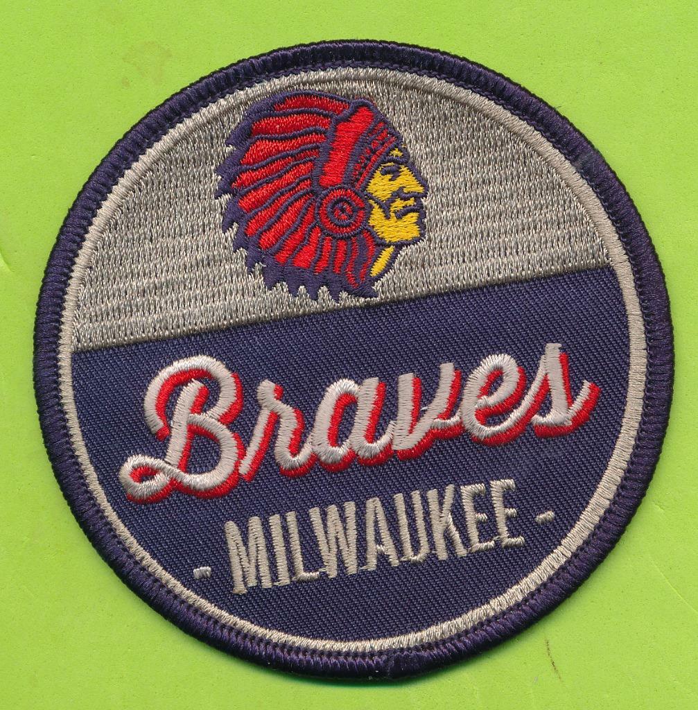 3-1/2"  Milwaukee Braves Embroidered Iron On Patch  (1953-1956)