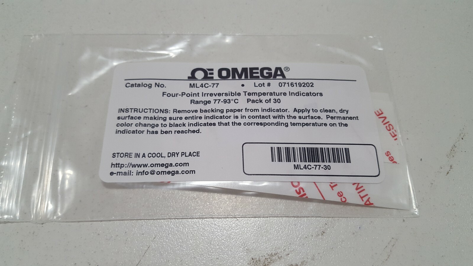 Non-Reversible OMEGALABEL™ Temperature Monitors ML4C-77-30 (77-93C)