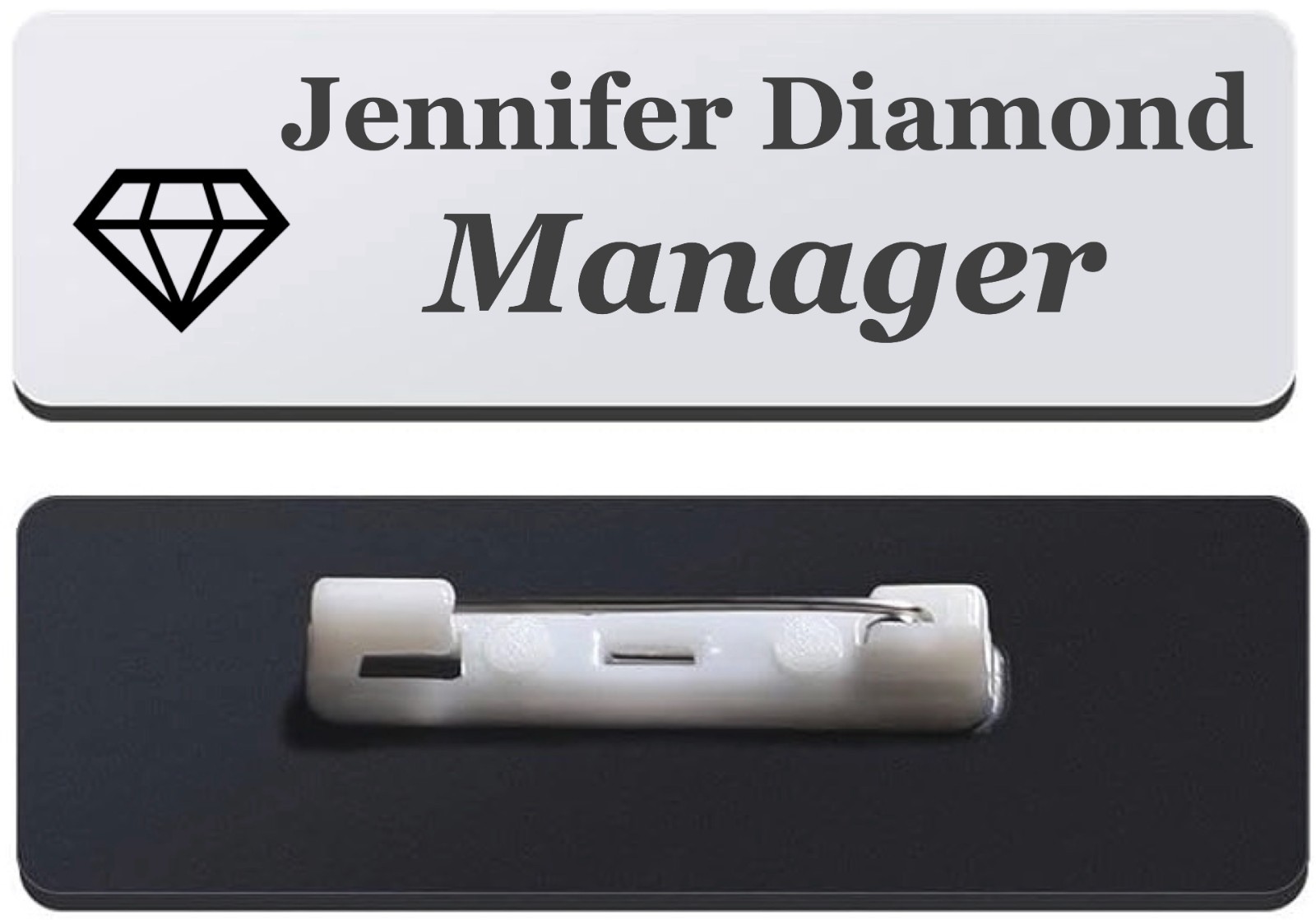 Custom Engraved White Employee Staff Name Tag Badge 1x3" Personalized Pin Back