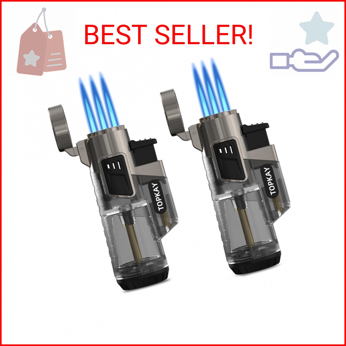 TOPKAY Cigar Lighters Triple Jet Flame Torch Lighters, Windproof Butane Refillab