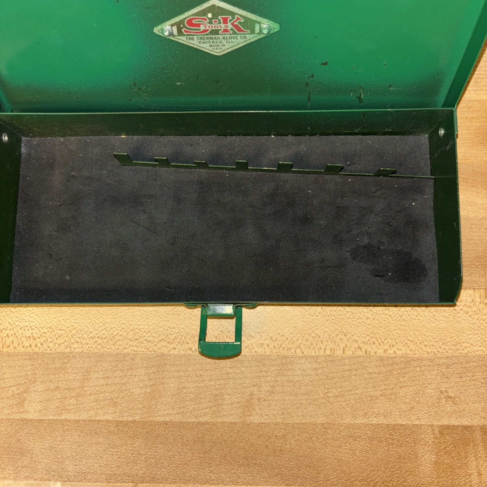 SK Tools Vintage Green Metal Socket Ratchet Box Empty Case