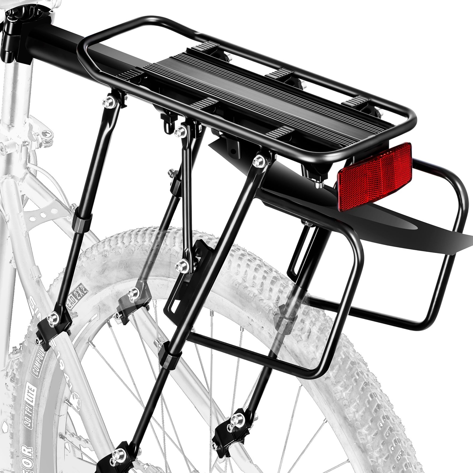 Rear Bike Rack,310 LB Capacity Solid Bearings Bike Cargo Rack w/Fender & Larg...