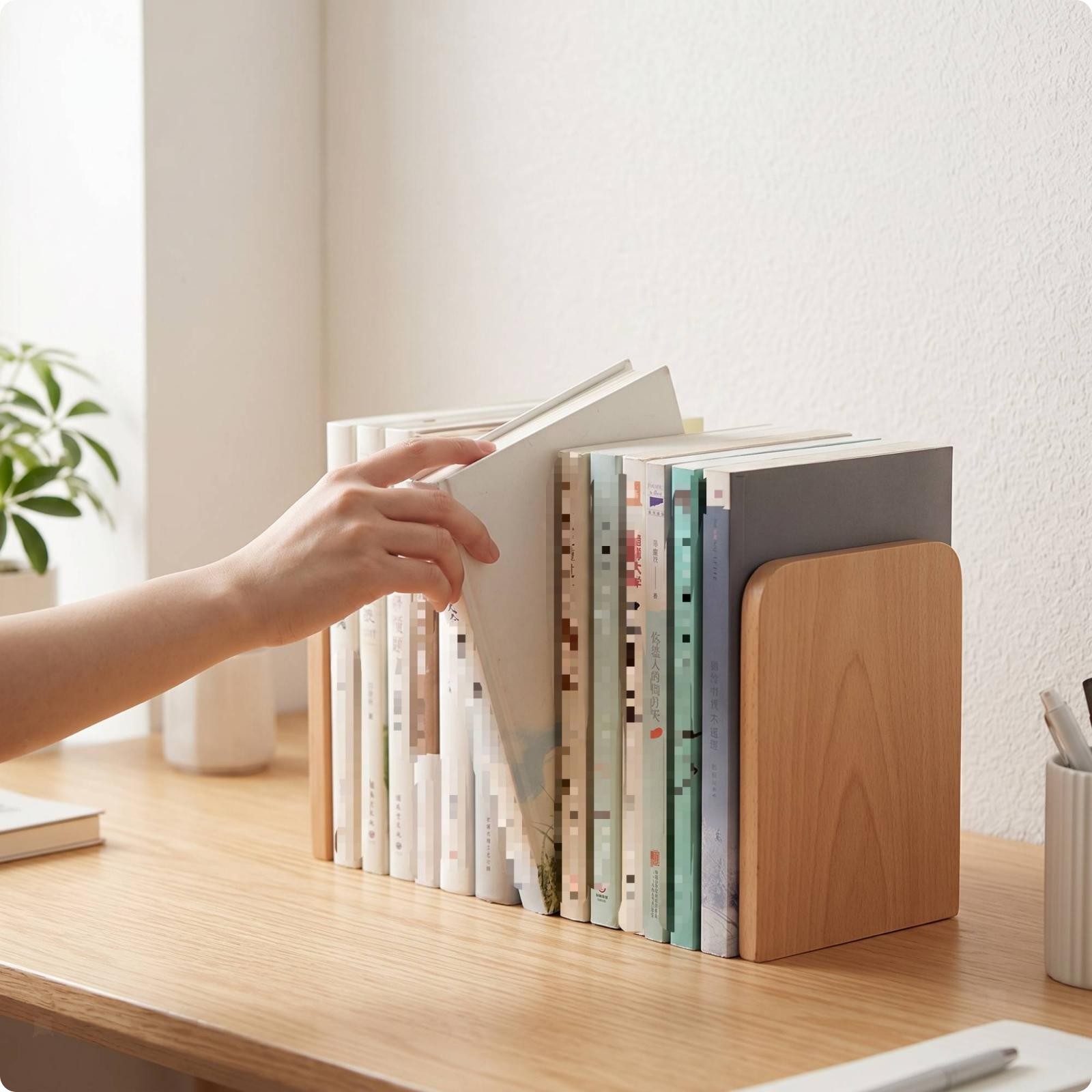 Wooden Bookend with Metal Base Practical Wooden Bookends Bookends with Metal