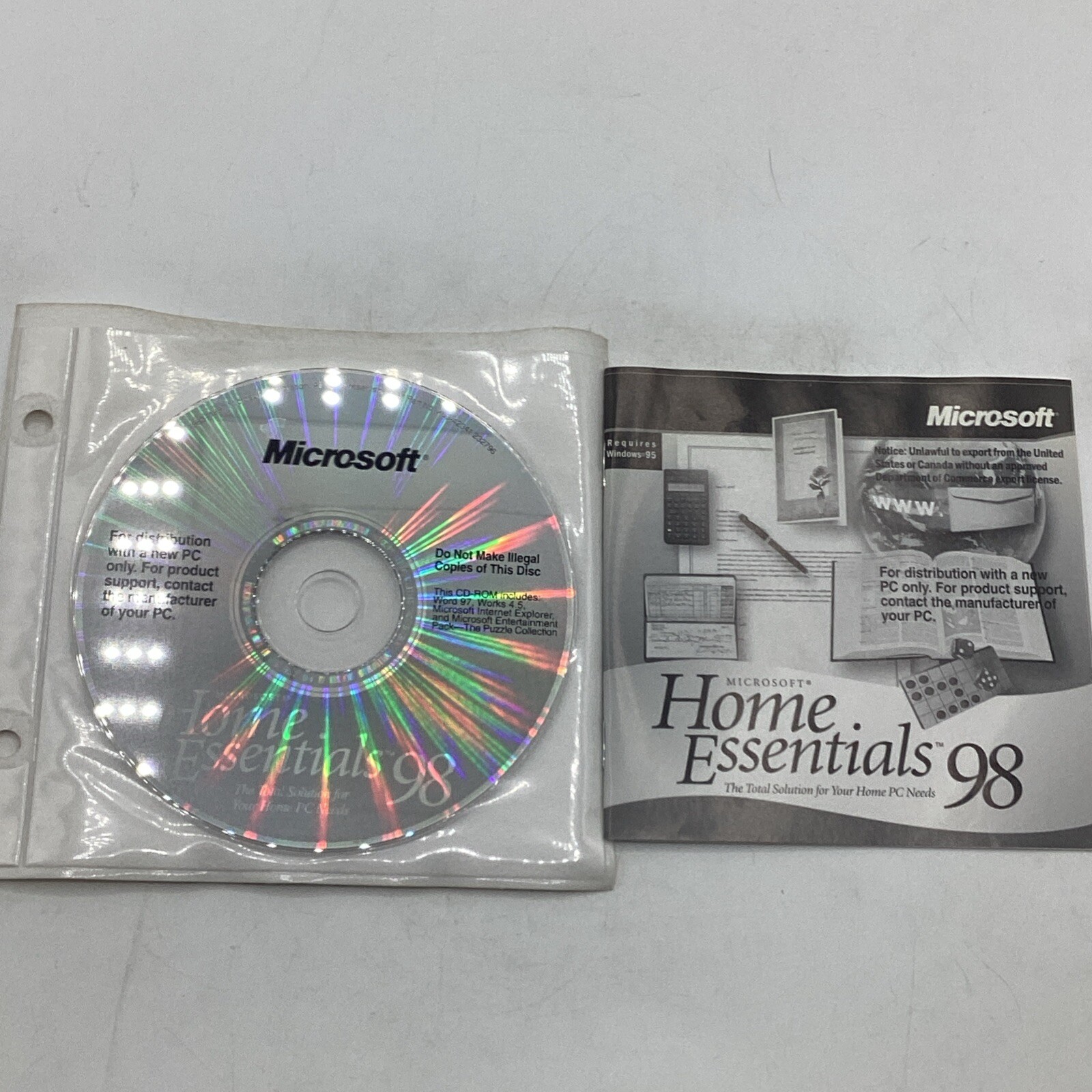 1997 Microsoft Home Essentials 98 New PC CD-ROM + Information Booklet