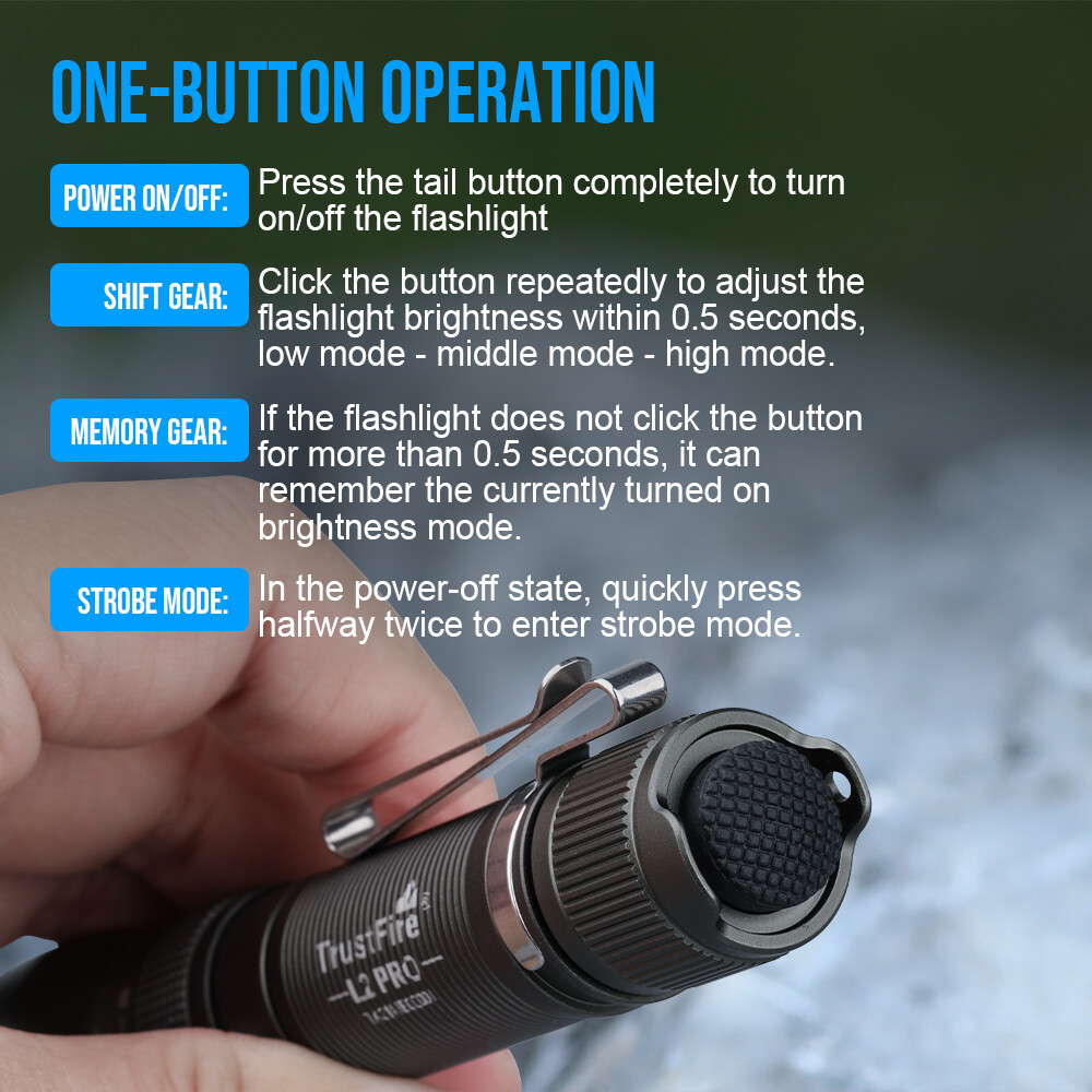 Trustfire L2PRO Tactical EDC Flashlight Rechargeable LED Torch Clip Flashlight