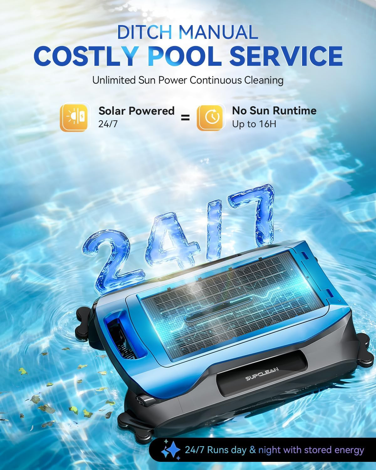 Solar-Powered Automatic Pool Skimmer Robot with APP for Inground Pools