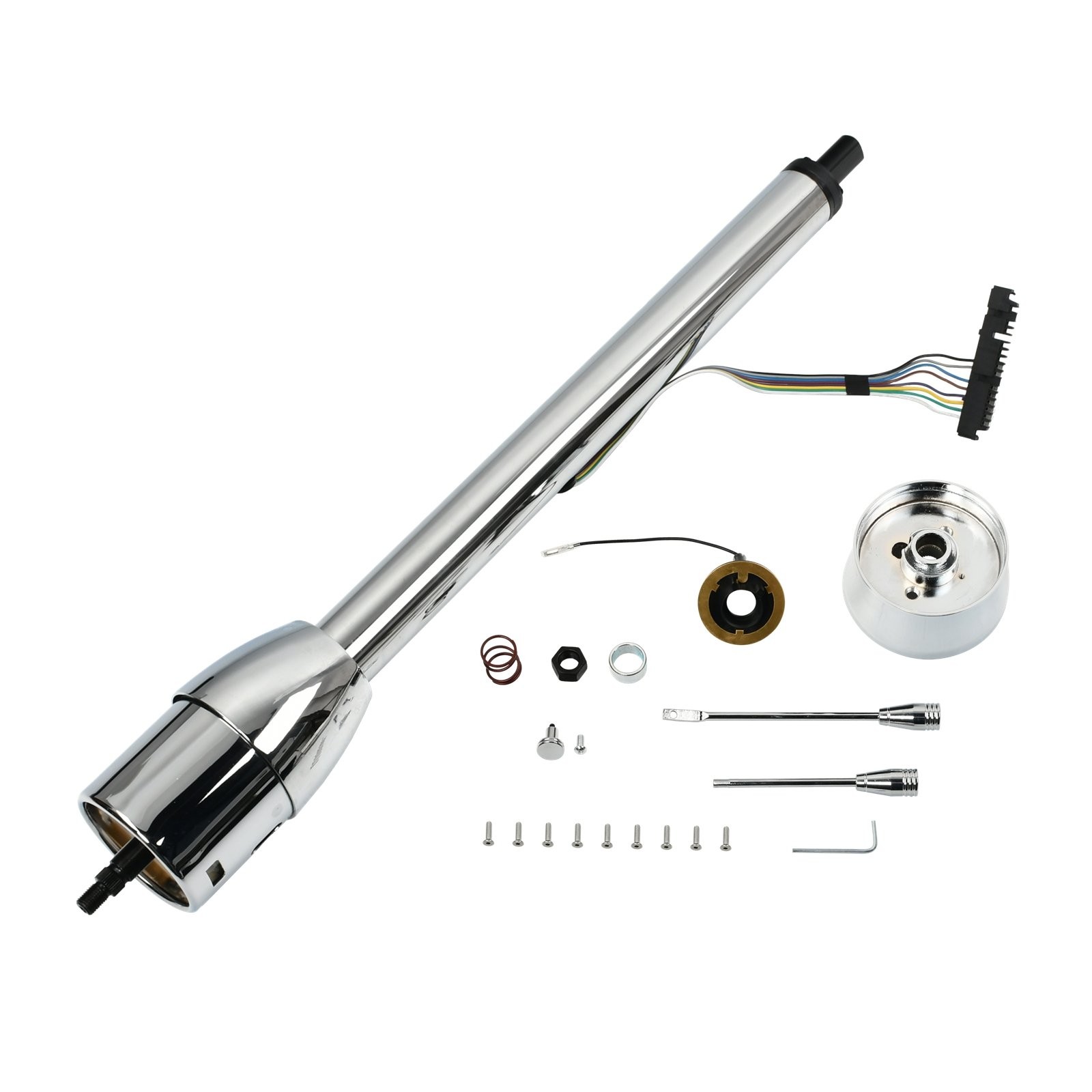 30" Chrome Stainless Tilt Manual Steering Column w/ 9 Hole Wheel Adapter No Key