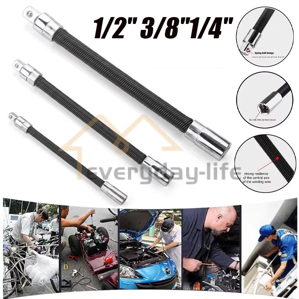 3 Pcs Flexible Socket Extension Bars, 1/2", 3/8", 1/4" Drives for Tight Spaces