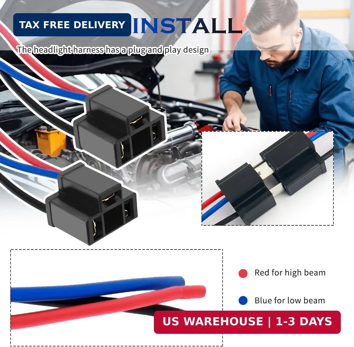 2PCS H4 Headlight Connector,12V 18AWG Headlight Socket with Headlight Pigtail fo