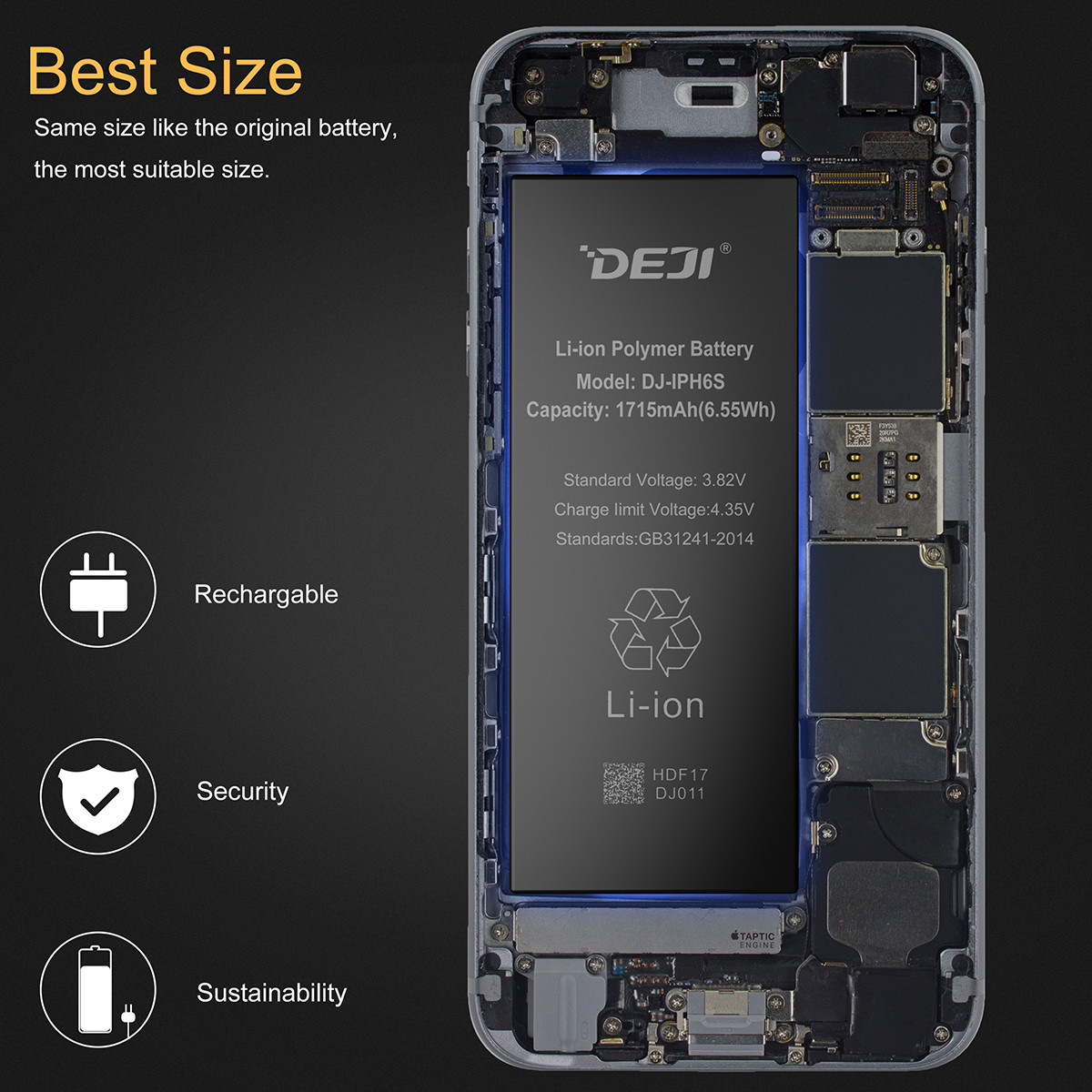 DEJI Replacement Internal Battery for iPhone 8 7 6s 6 Plus 5s 5c SE 1st Gen