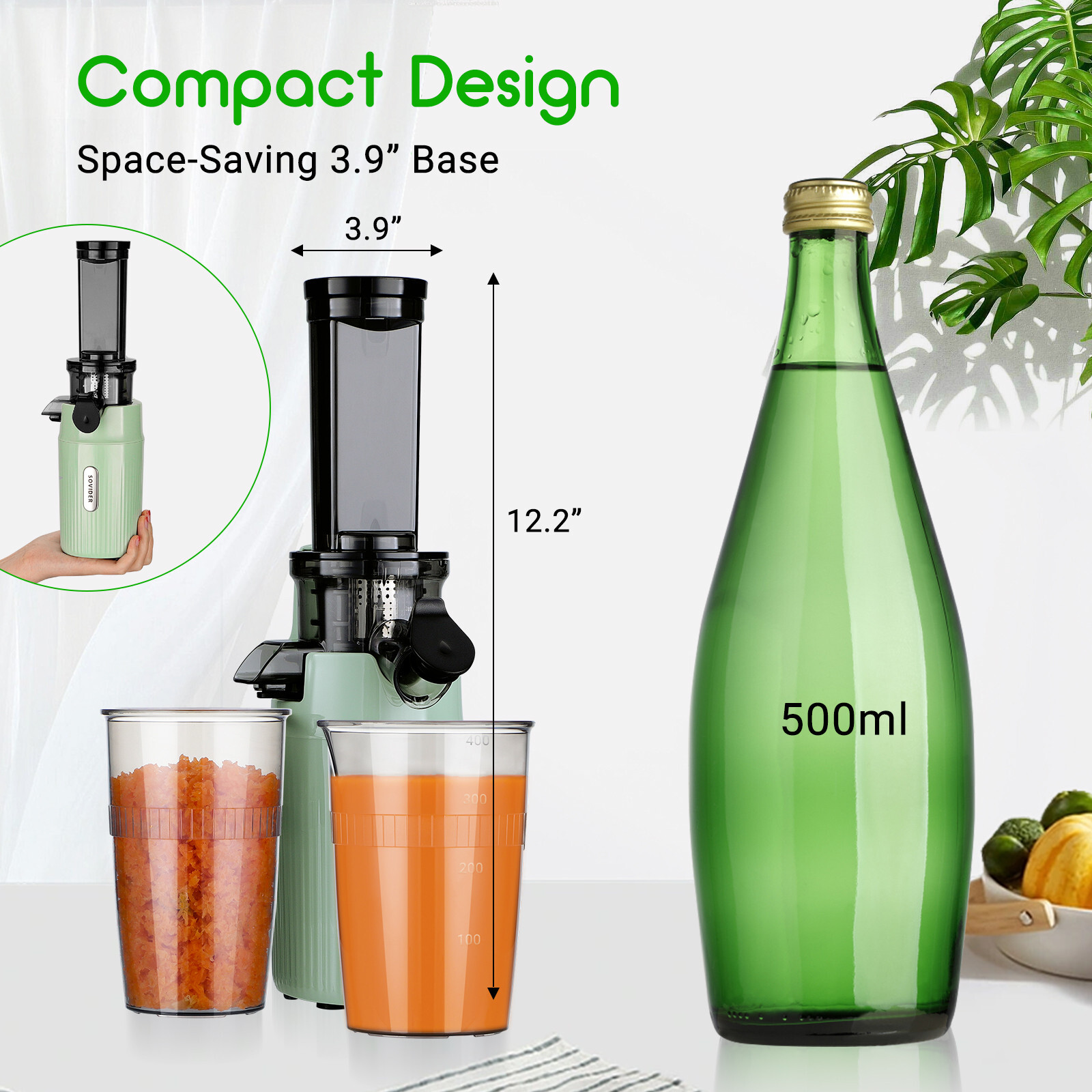 Compact Slow Juicer Machine Electric Juicer Cold Press Squeezer Vegetable 800ML