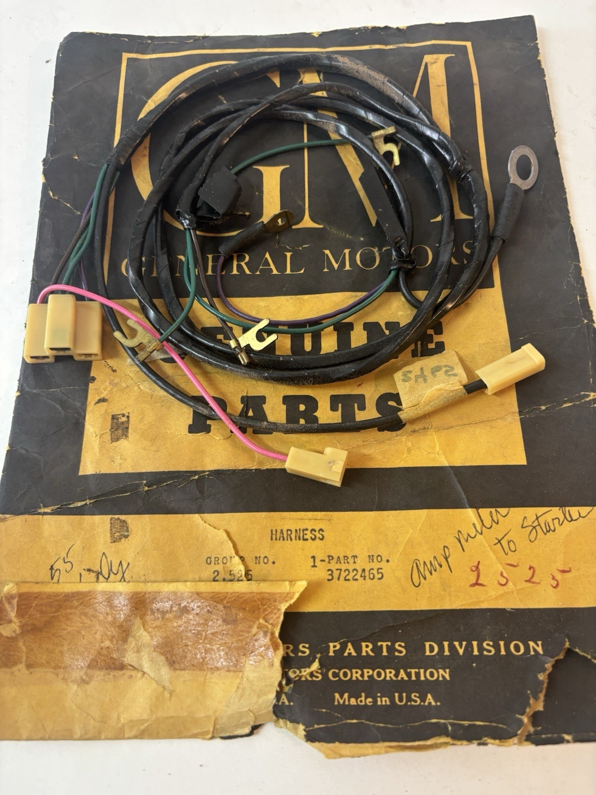 NOS GM #3722465 CHEVY 1955 6 cylinder Only ammeter to starter  HARNESS Free Ship