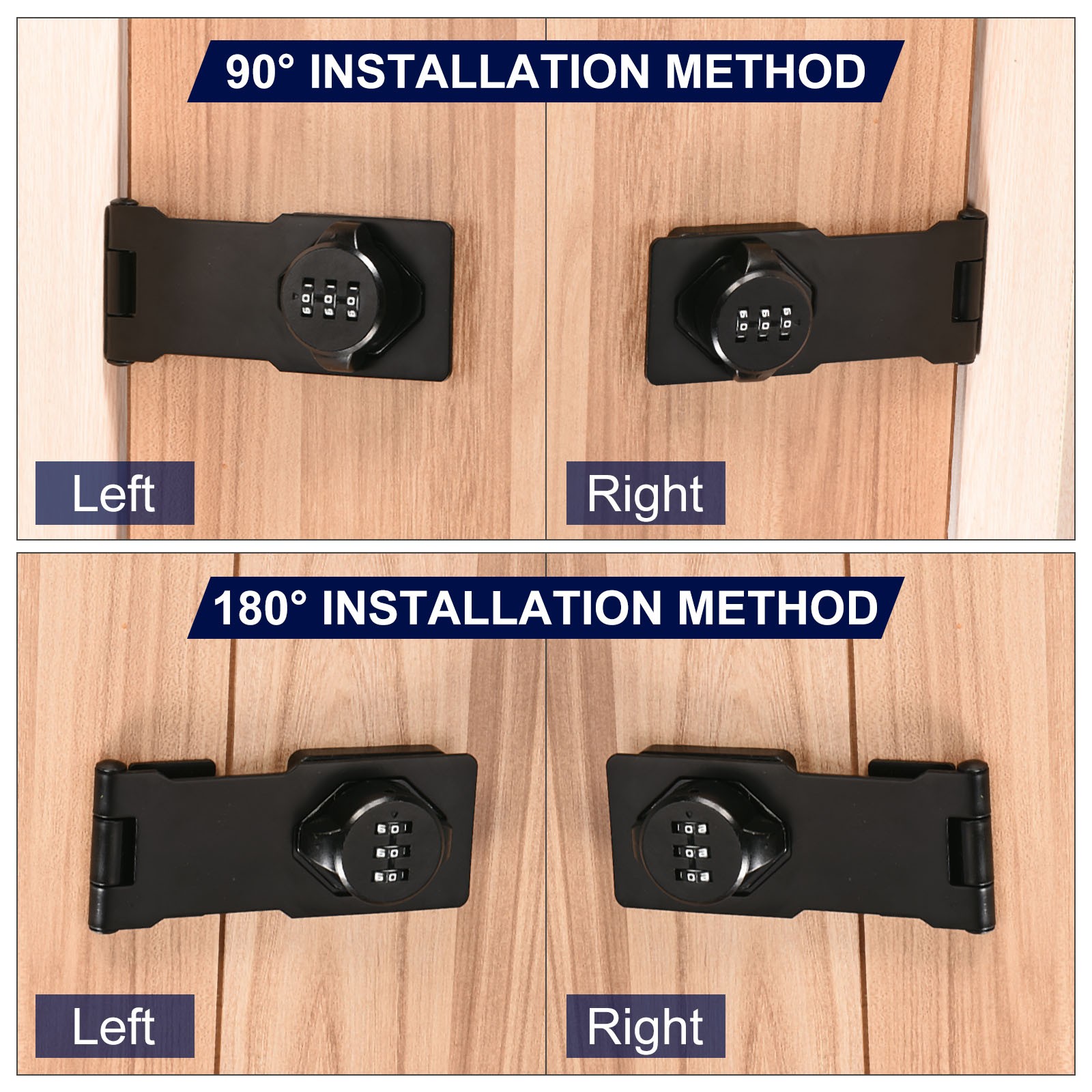 Cabinet Password Rotary Hasp Locks Door Security Combination Latch Lock Black