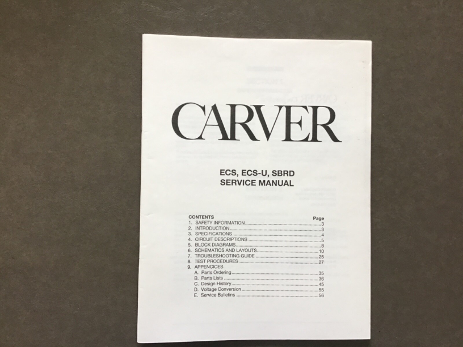 Carver ECS ECS-U SBRD Speaker Control Service Manual Original mint condition
