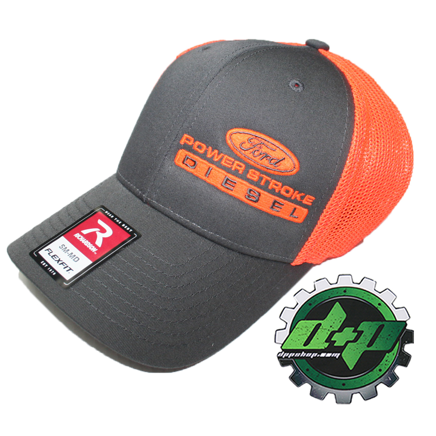 Ford Powerstroke trucker hat richardson Charcoal Gray Orange mesh flex fit sm/md