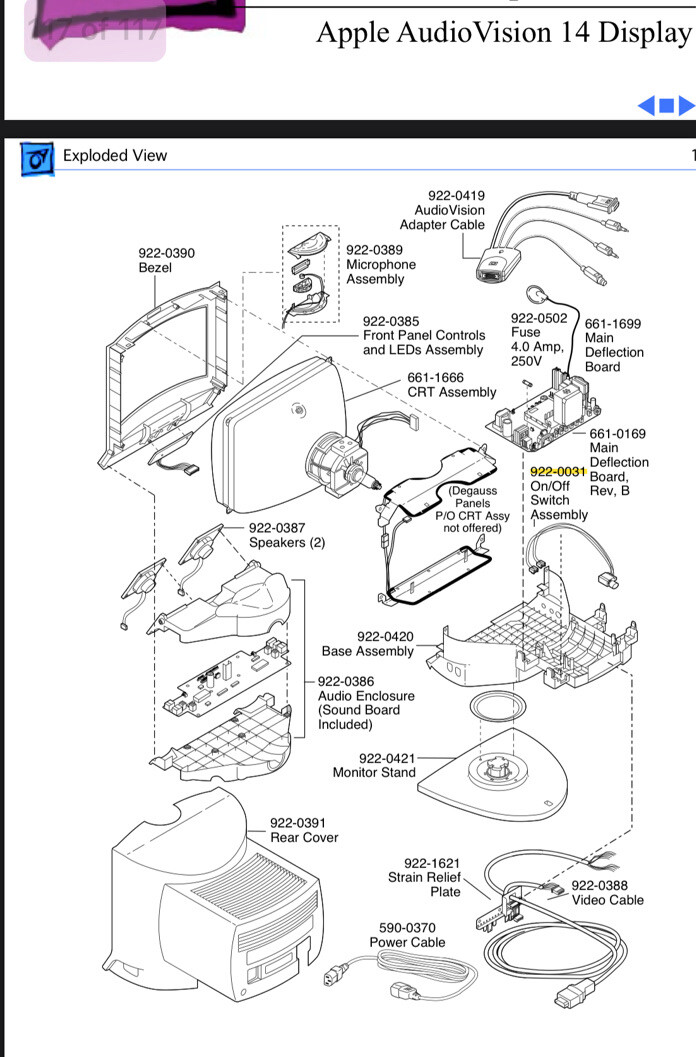 Apple AudioVision 14 Display Service On/Off Switch Assembly - 922-0031 - New