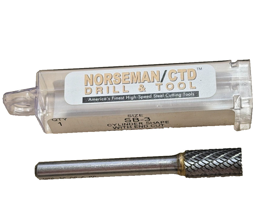 SB-4 Cylinder Shape End Cut  7/16 Tungsten Carbide Burr 1/4" Norseman 17549 USA