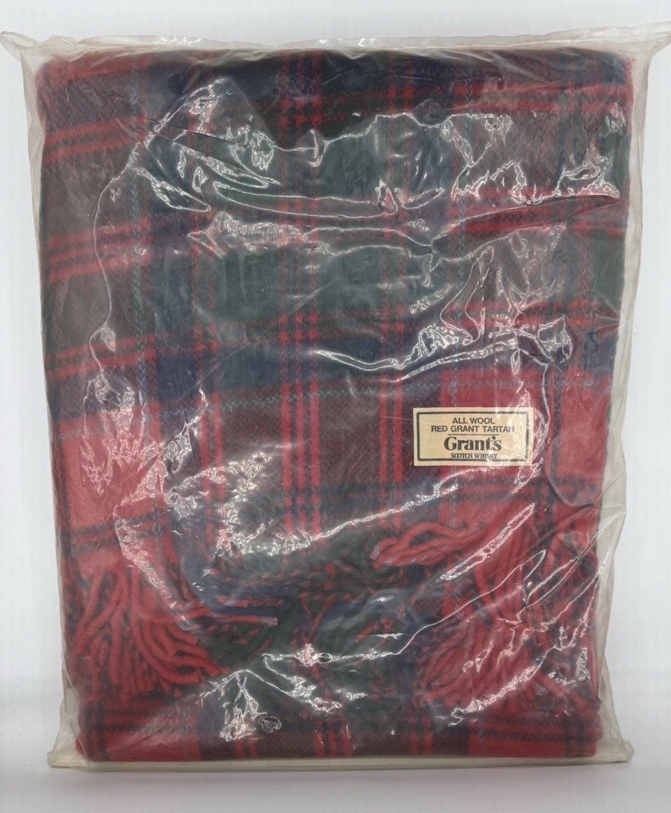 Grant’s Scotch Whisky All Wool 64x60 Red Green Blue Tartan Scotland Blanket NEW
