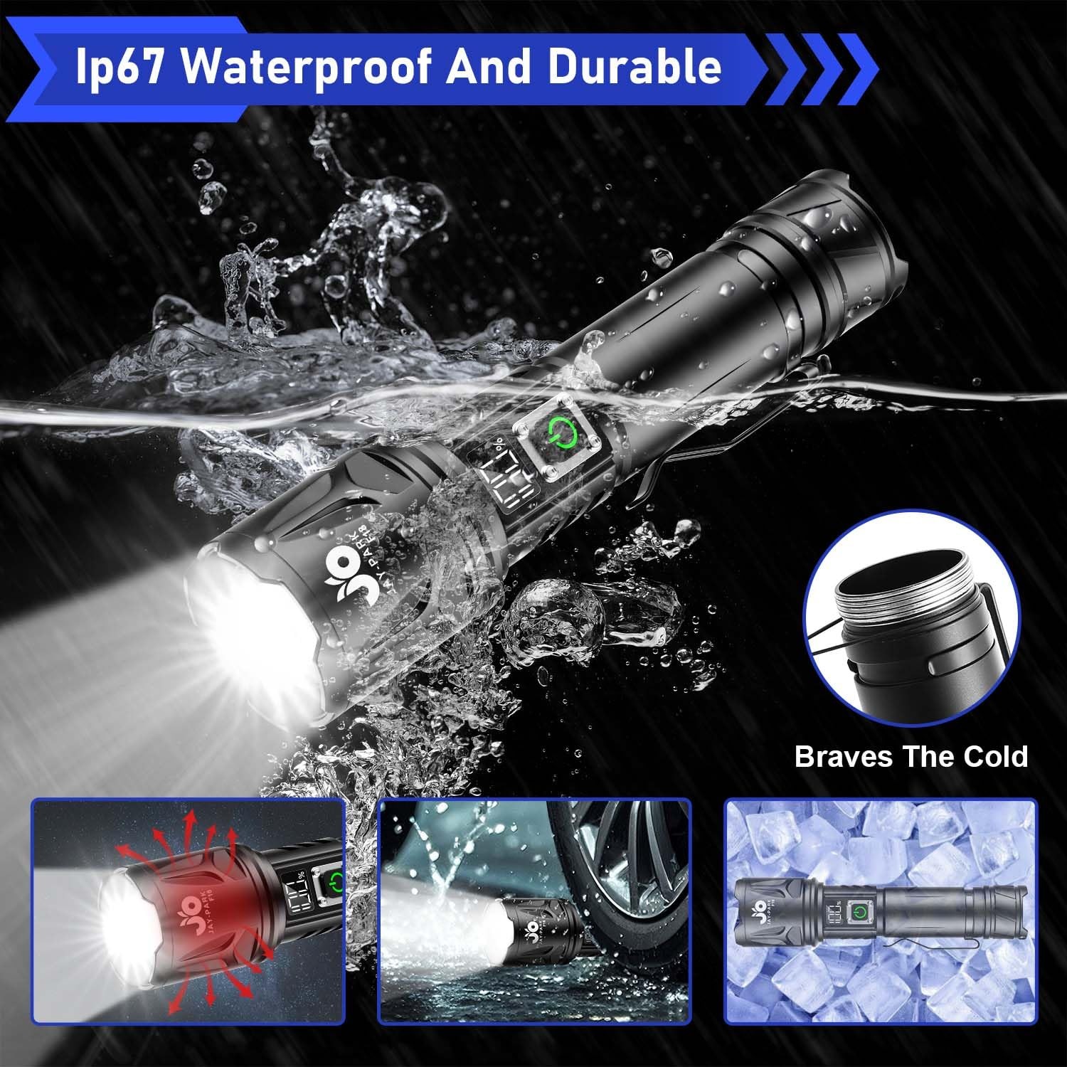 High Lumen Flashlight - 100000 Lumens, Rechargeable 5000mAh with LCD Display,...