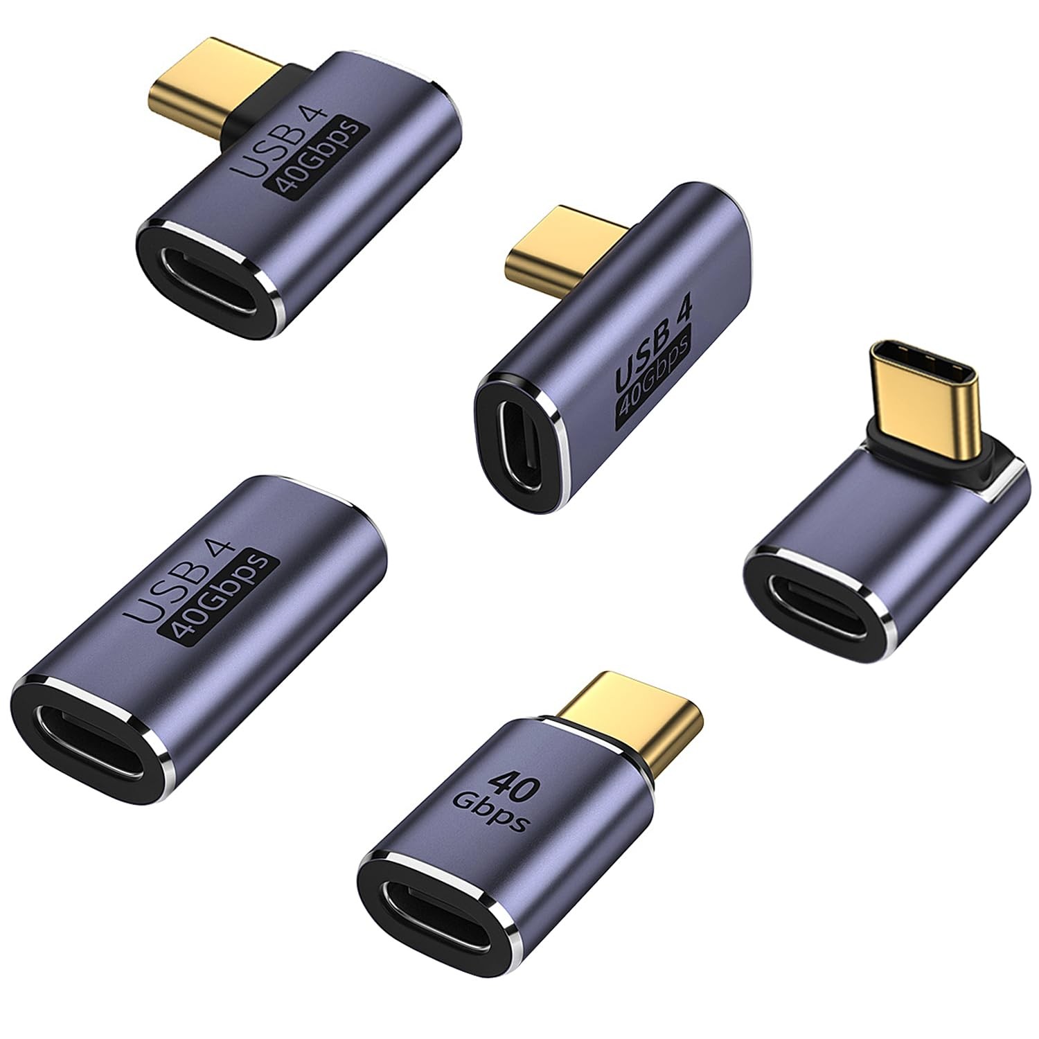 AreMe 5 Pack USB C Adapter, 90 Degree Up&Down, Left&Right Purple - 5 Styles