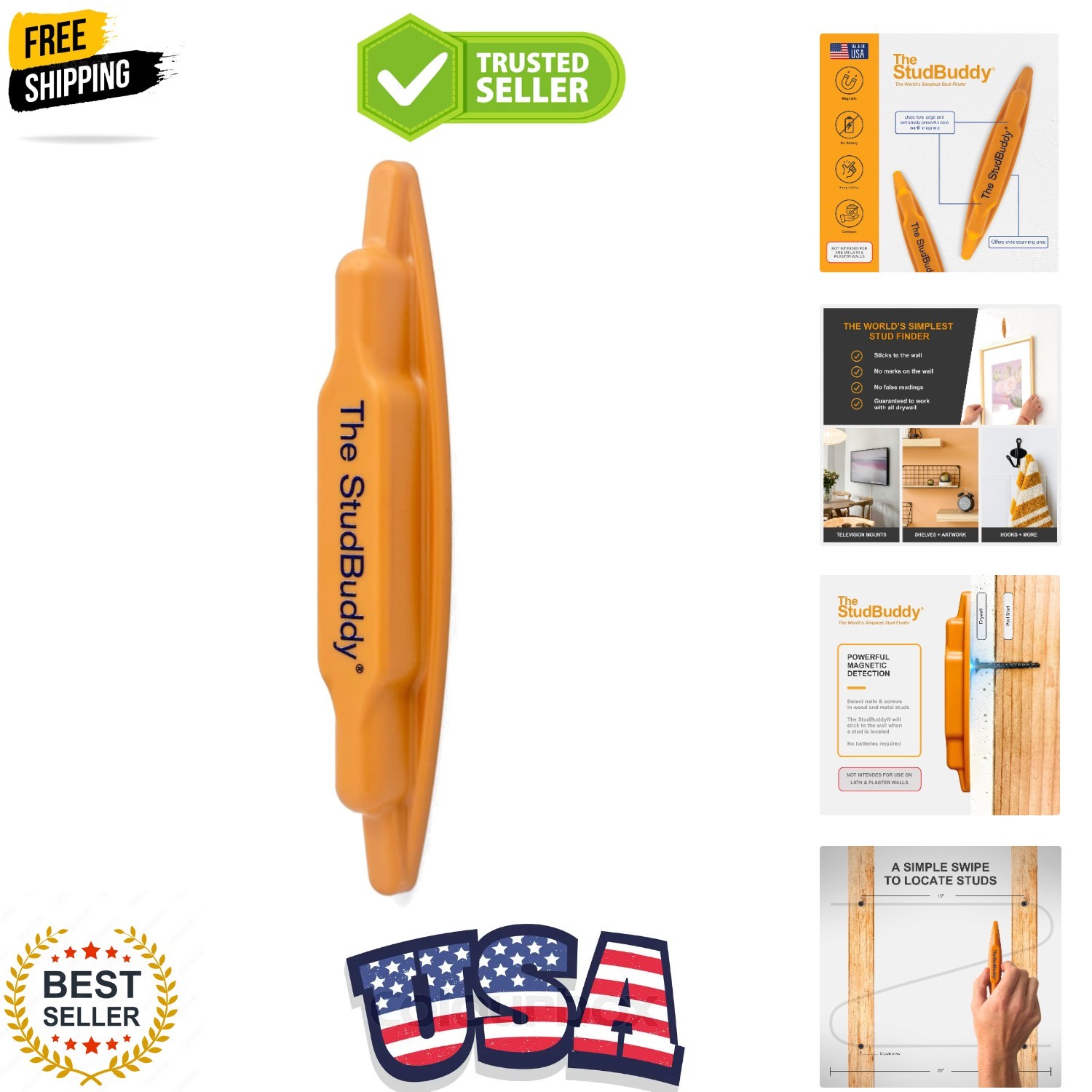 The  StudBuddy Magnetic Stud Finder - Made in the  - Easy to Use Stud Finder ...