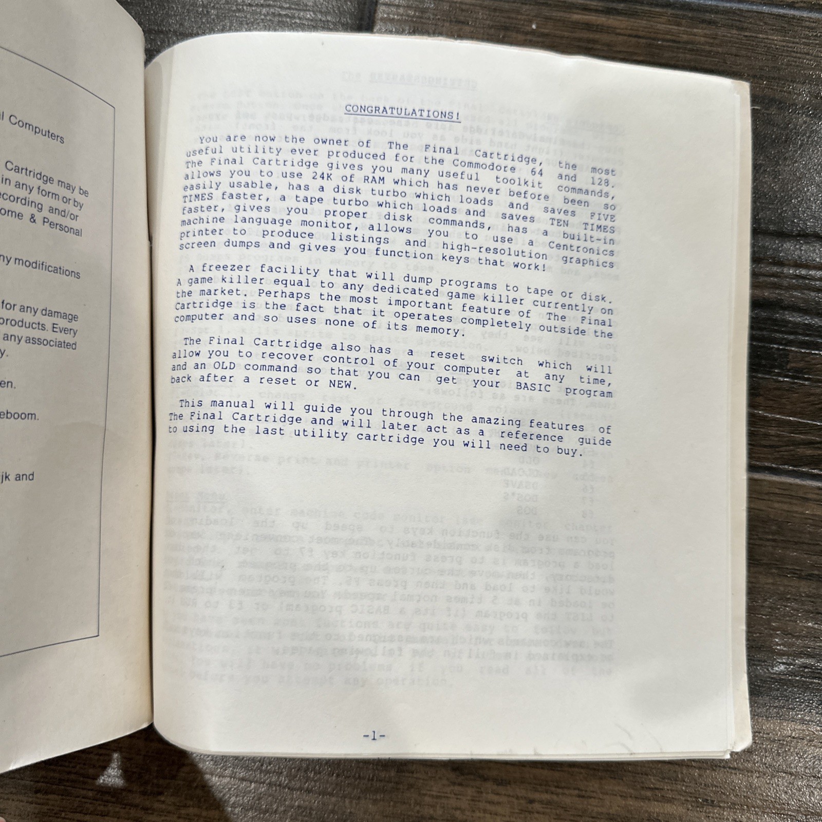 The Final Cartridge Commodore 64 Manual