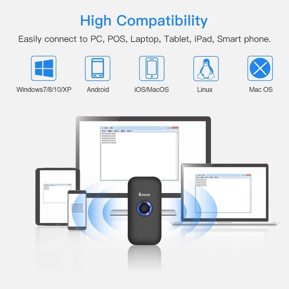 Eyoyo 10pcs/Set Portable 1D Bluetooth Barcode Scanner USB Image Scanning Reader