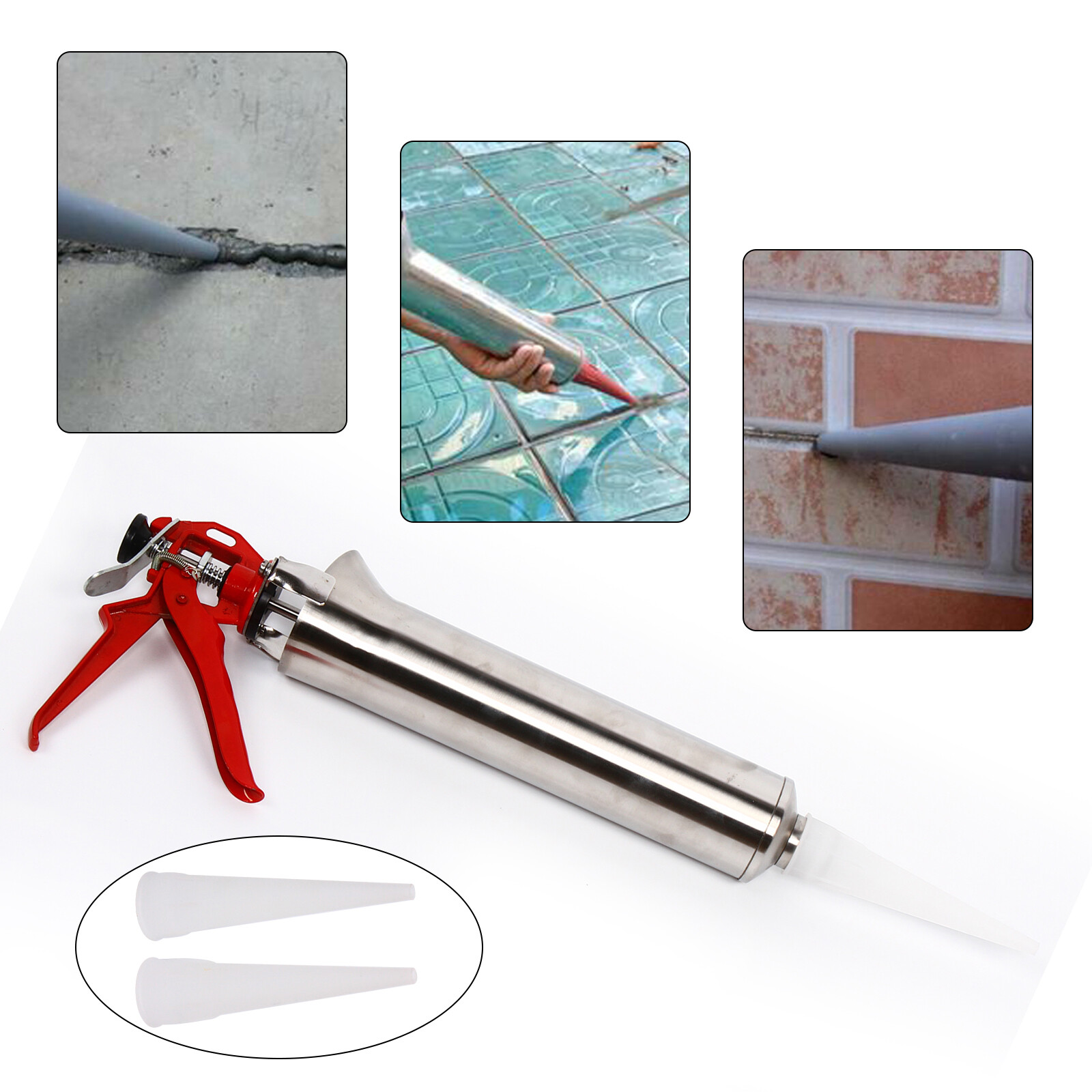 Caulking Cement Pump Gun Mortar Gun Cement Applicator Grout Concrete Tool Silver